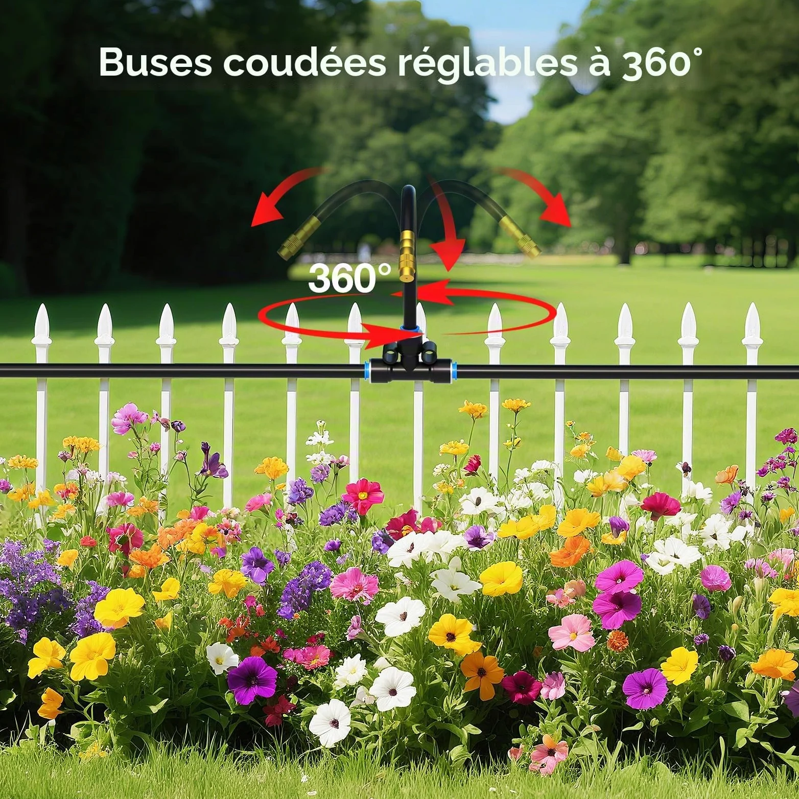 Mixc Système d'irrigation goutte à goutte de 30,6 m, kit d'irrigation de jardin avec 16 buses réglables en cuivre, système d'arrosage automatique pour plantes d'extérieur, plate-bande surélevée, cour