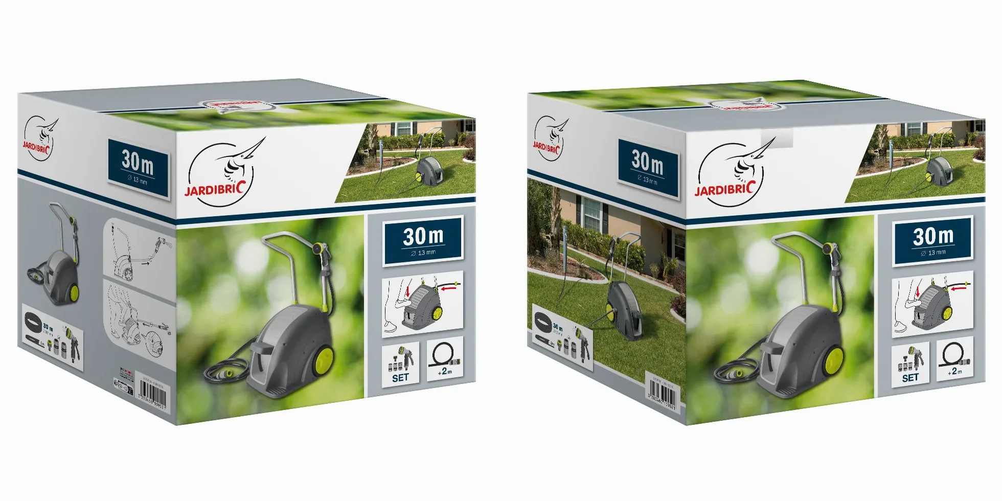 Jardibric - Dévidoir d’Arrosage à Pédale avec Tuyau 30 m - Enrouleur Mobile - Rallonge 2 m - Usage Jardin