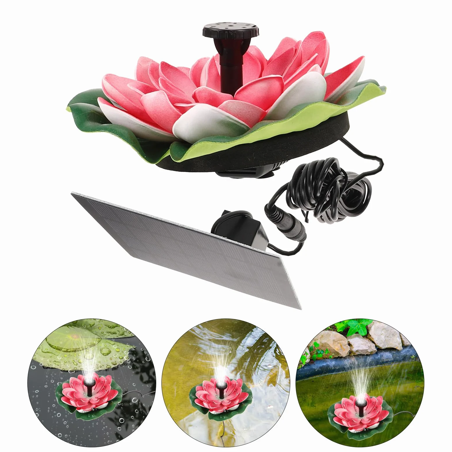 IMIKEYA Fontaine Solaire Flottante Lotus 6.50X5.91X1.57 Pouces pour Piscine et Bassin Décor Extérieur Système Pompe Intégré sans Pile Facile à Nettoyer