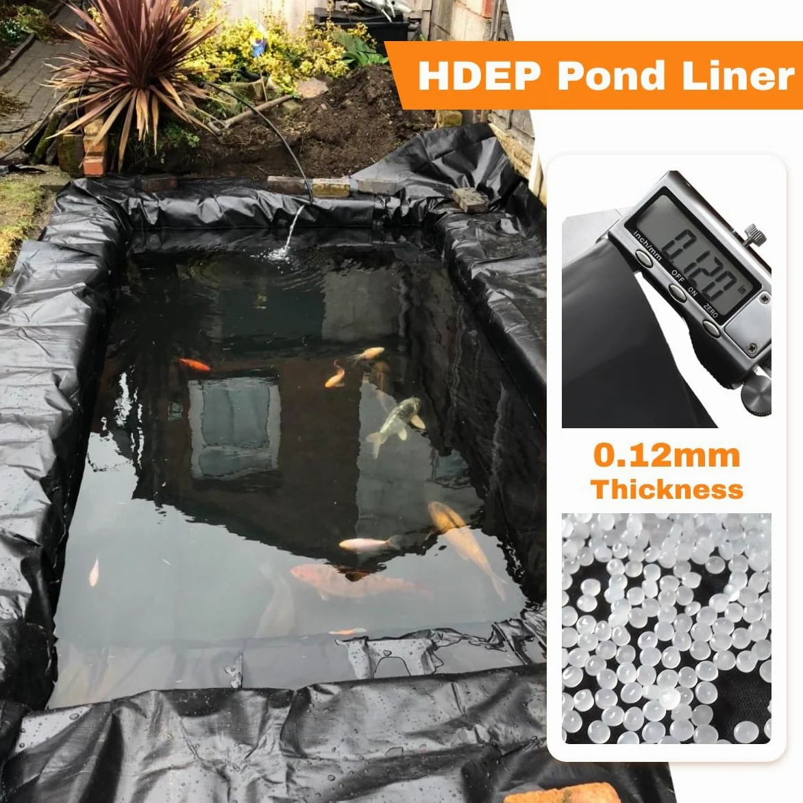 Revêtement de bassin lourd et flexible pour carpes koï et bassins à poissons, fontaines, sous-couche de protection pour ruisseaux et caractéristiques d'eau