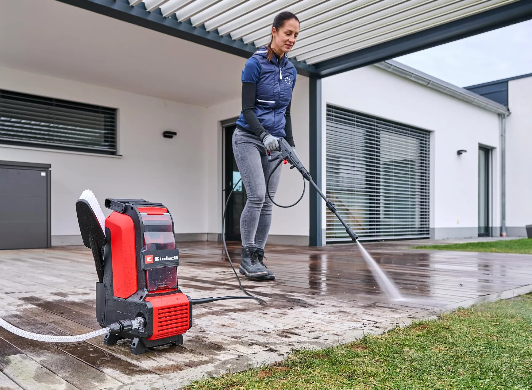 Einhell Nettoyeur Haute Pression sans Fil HYPRESSO 36/105 | PXC | 36 V | 105 bar | 270 l/h | flexible HP 4 m | flexible aspiration 5 m | 2 buses | brosse | lance | sans batteries