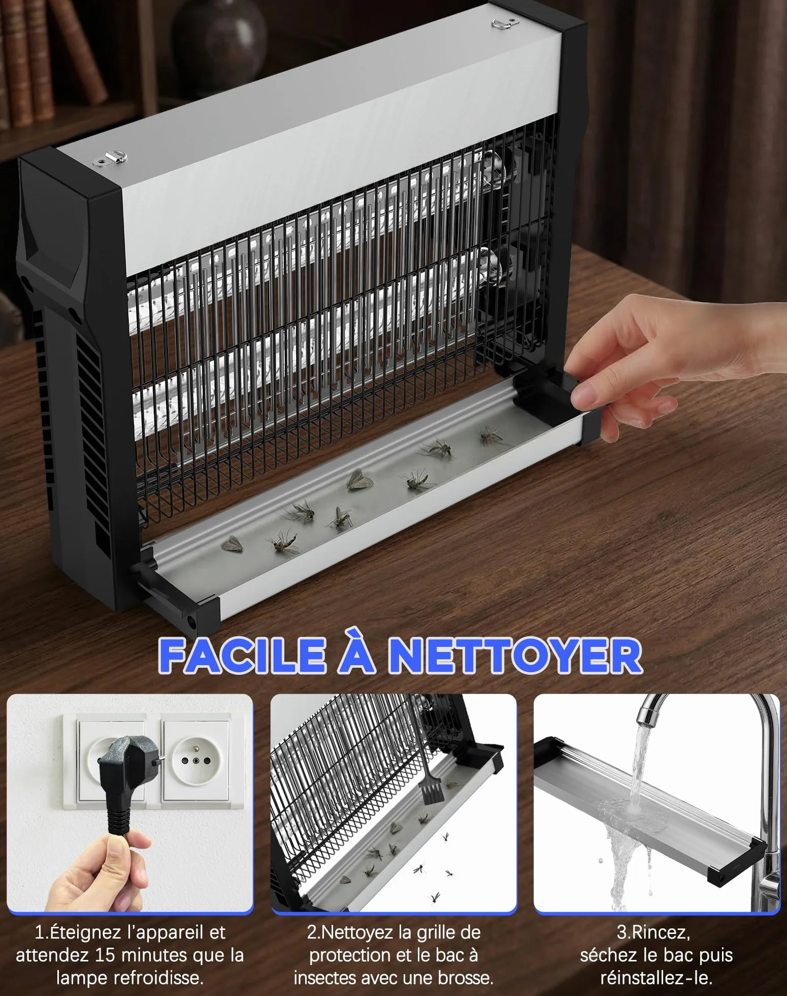 Lampe Anti Moustique 2500 V, Tue Mouche Électrique avec Tubes LED, Double Attraction UV, 80 m²
