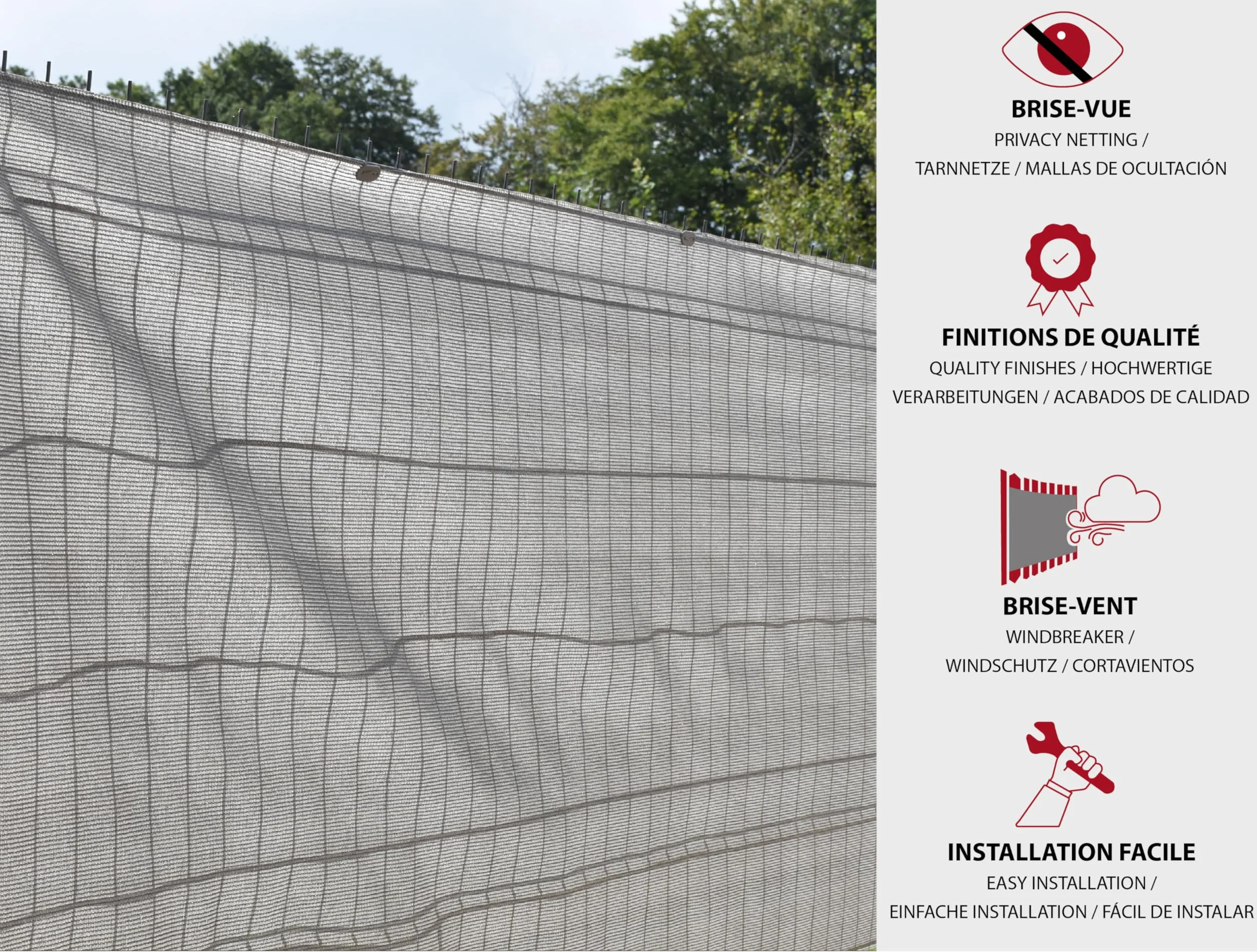MAILLESTORE Brise-Vue 230gr/m² 1m x 5m Gris Clair