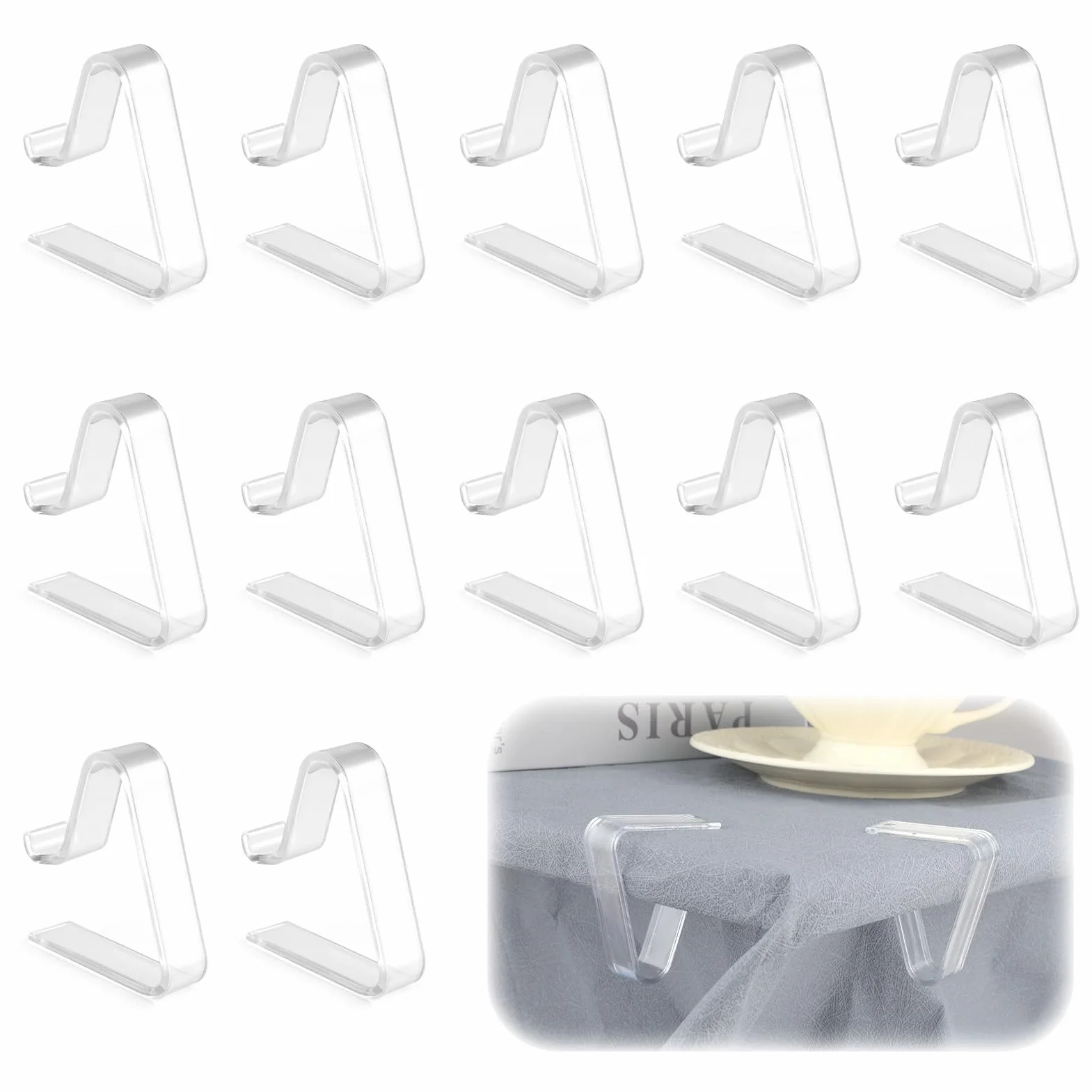 Pince à Nappe en Plastique Transparent 12pces, Attache Nappe pour Tables 3,5-5,5 cm, Accroche Nappe Extérieur