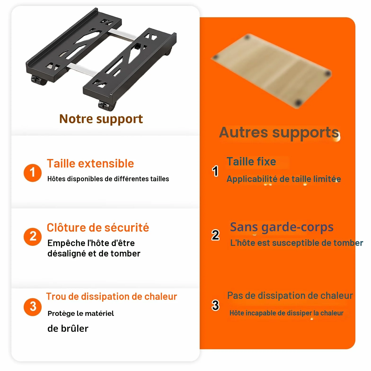 SPORWAY Support d'Unité Centrale Mobile Chariot PC Roues Verrouillables Antidérapantes Taille Réglable Noir