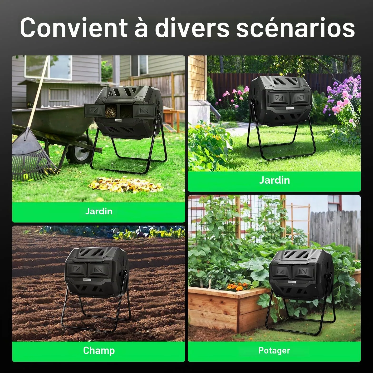 VIVOSUN Composteur d'extérieur Rotatif à Double Lots, 120 litres avec Porte Noire