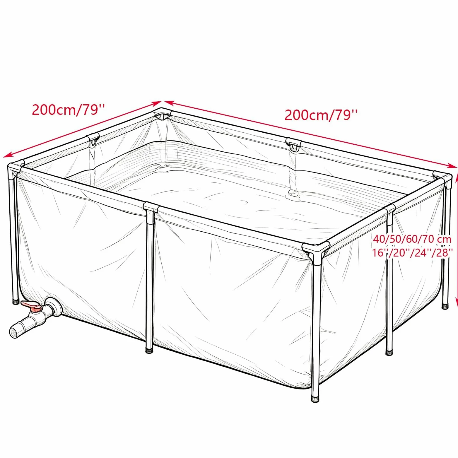 Bassin à carpes koï pliable en PVC avec acier galvanisé et étanche pour la culture de l'arrière-cour et l'élevage des poissons en plein air 200 x 200 x 40 cm (vert)