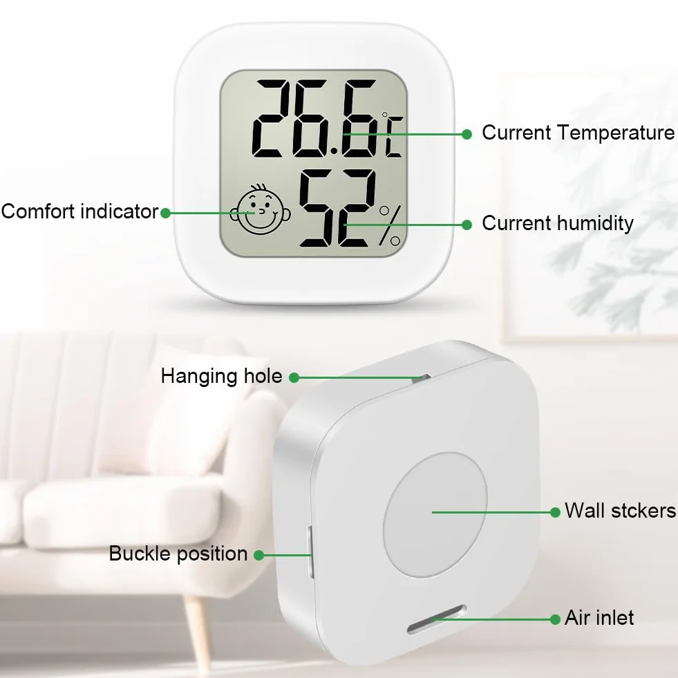 Ainiv Thermomètre Hygromètre Intérieur, Mini LCD Termomètre Maison, Moniteur de Température et Humidimètre, Blanc