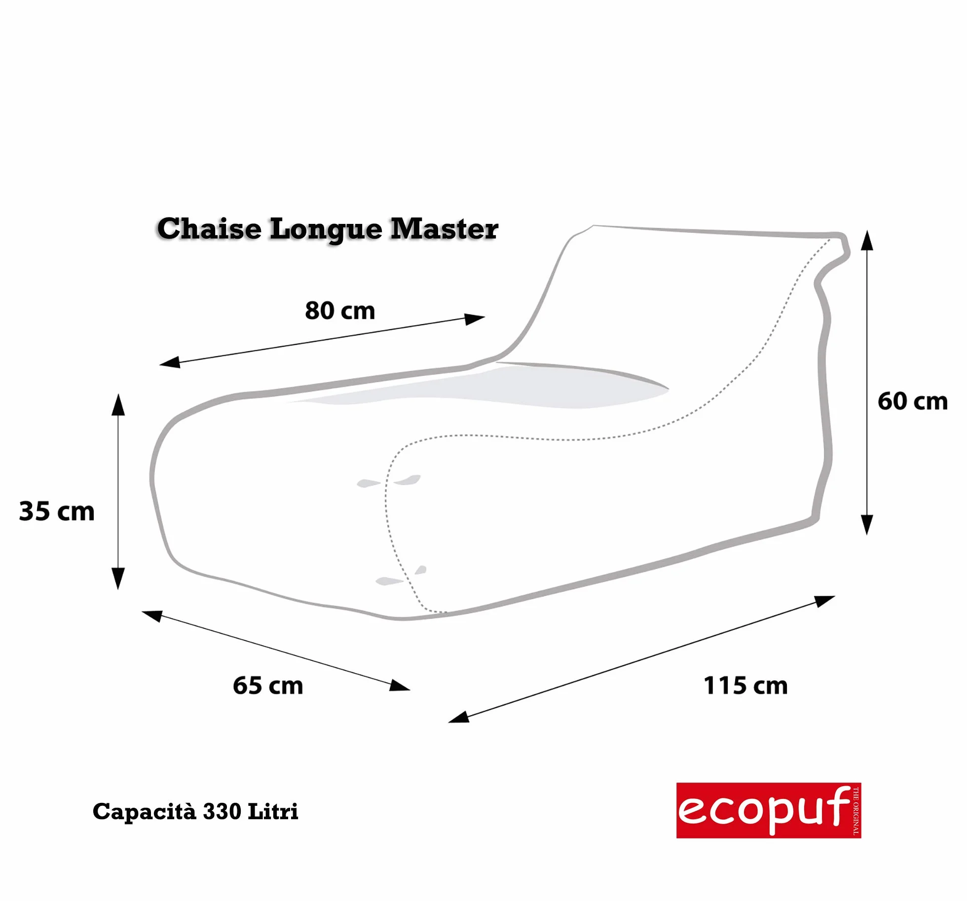 Ecopuf Master Polyester Canapé Pouf Outdoor Chaise Longue avec Pochette de Rangement et Poignée 115x65x60cm Beige