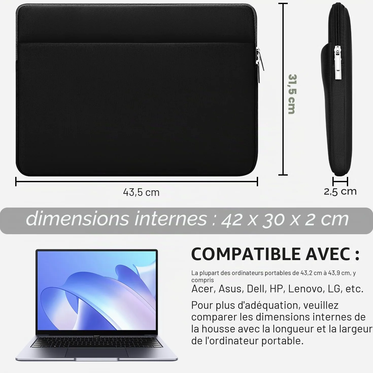 Housse pour Ordinateur Portable 17-17,3 Pouces Compatible HP Acer Lenovo ASUS Pochette Rembourrée