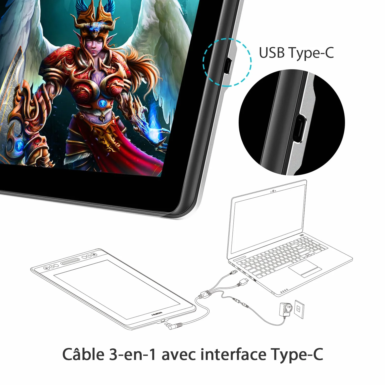 HUION KAMVAS Pro 13 Tablette Graphique Écran HD 13.3 Pouces Moniteur Dessin Compatible Chromebook Windows Mac