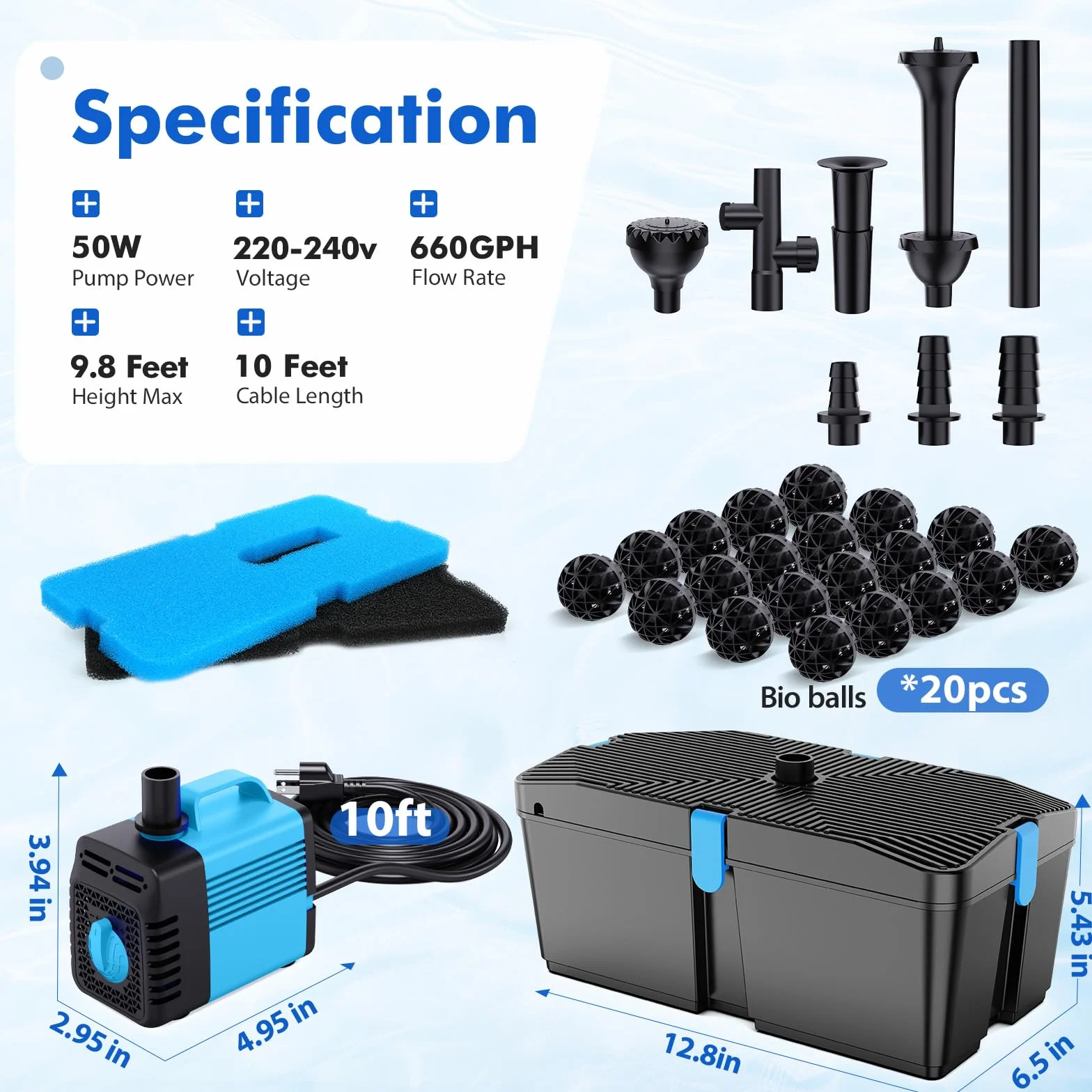 Pompe de bassin 50W avec filtre et kit de filtration immergée