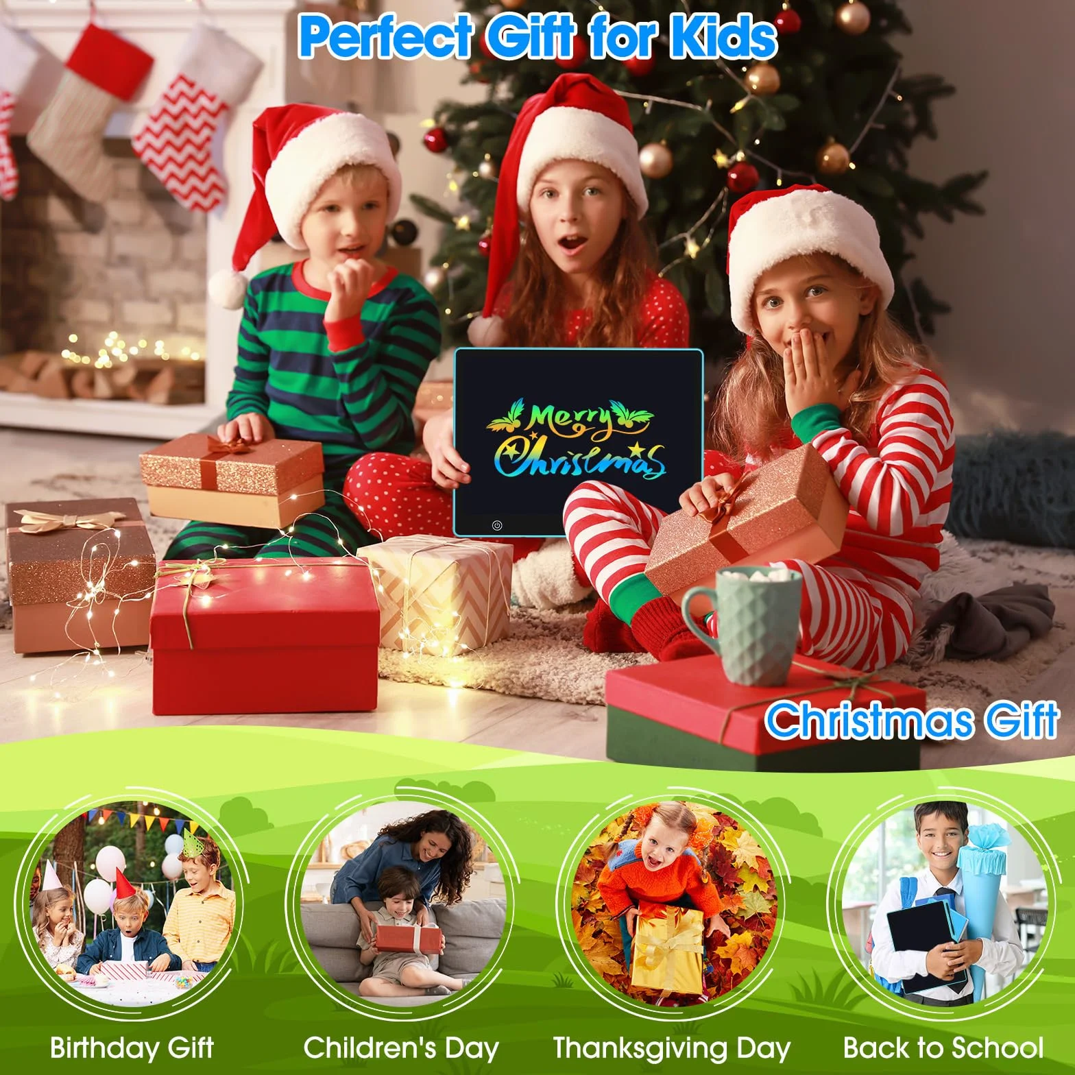 POPEPFUN Tablette Dessin Enfant 16 Pouces Rechargeable, Ardoise Magique Multicolore, Tablette d'écriture LCD pour Enfants 2-10 Ans
