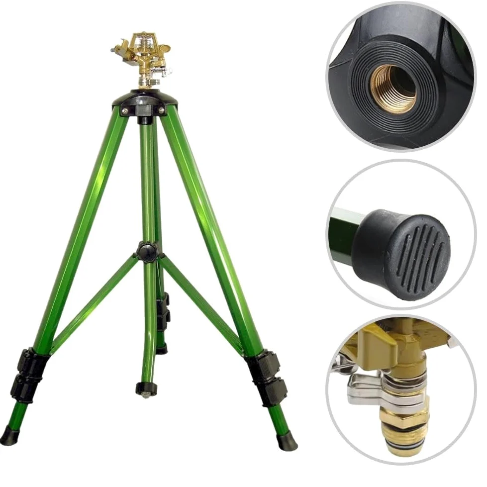 Arroseur d'arrosage de jardin avec rotation à 360 degrés et trépied en aluminium renforcé pour une performance stable sur un sol inégal