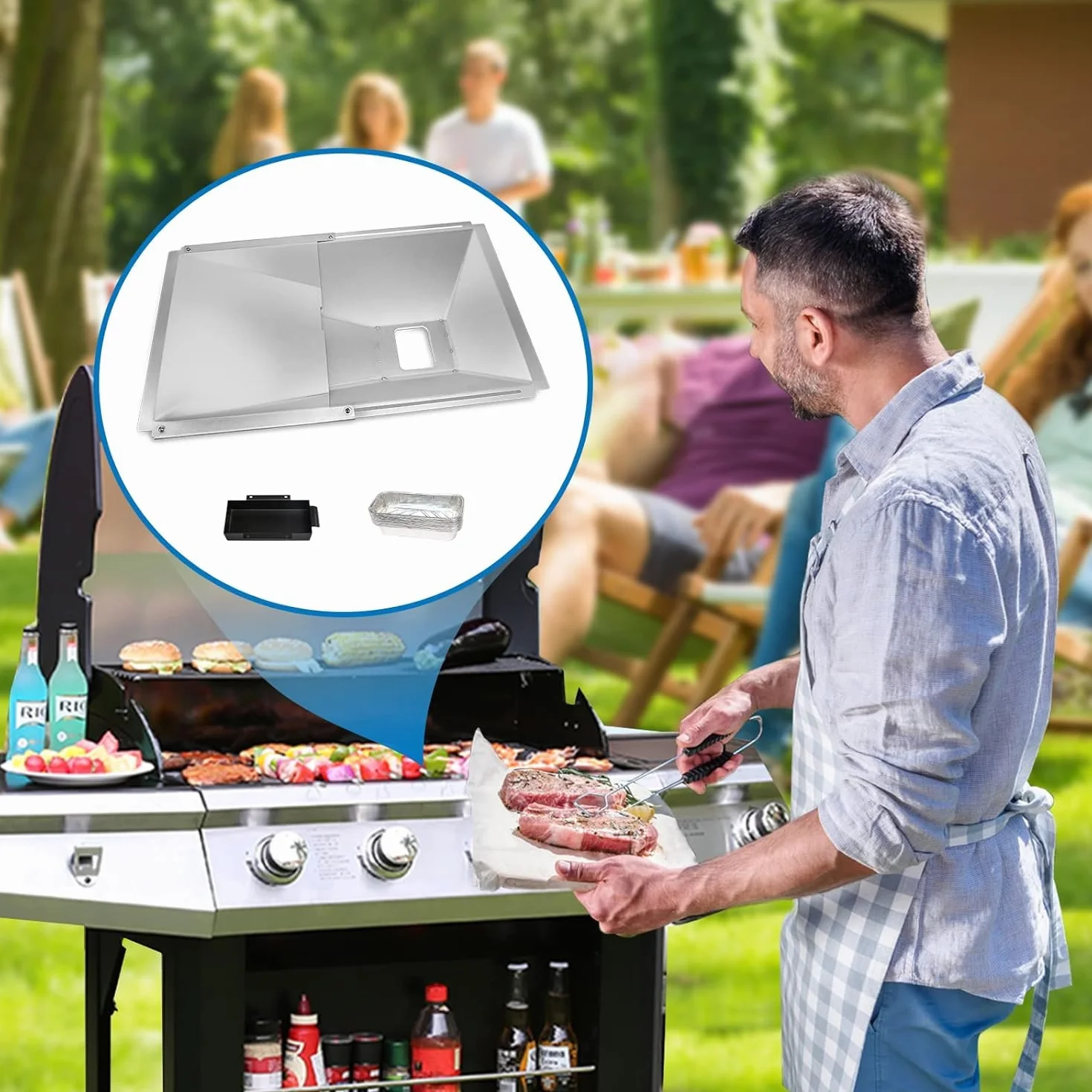 Denmay Bac à graisse universel avec égouttoir réglable pour barbecue à gaz 2-4 brûleurs 38-65 cm x 36