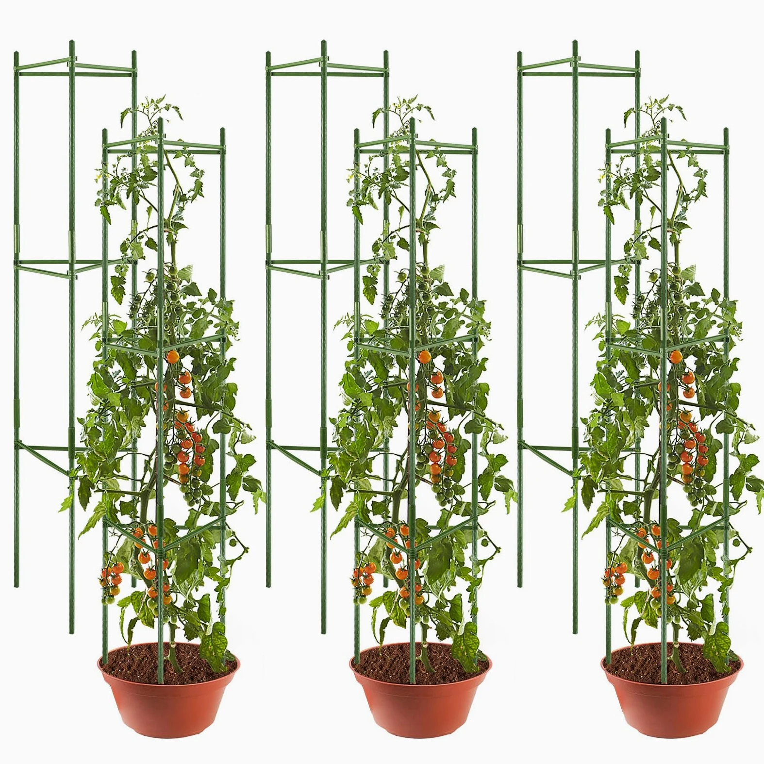 Lot de 6 supports de cages à tomates, piquets déformables assemblés, jusqu'à 122 cm, cage à tomates multifonction pour plantes de jardin