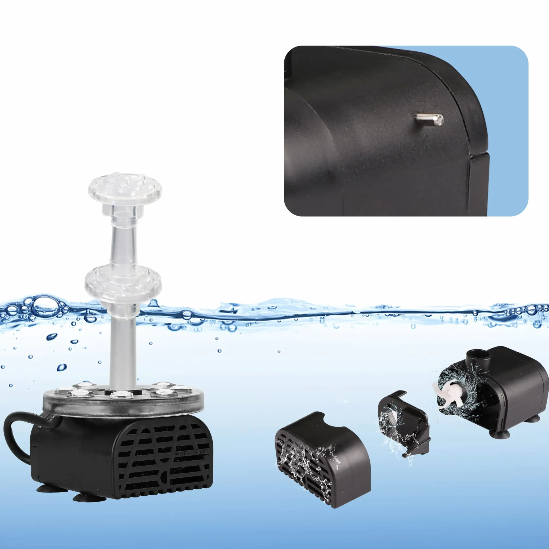 Fontaine Solaire LED avec Panneau Solaire 7W, Batterie 5000 Mah intégrée, 10 Styles de Fontaine pour Jardin, Bain d'oiseaux et étang