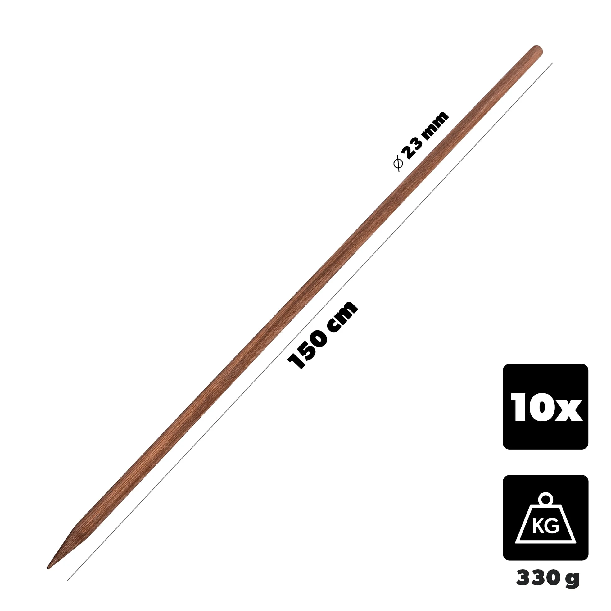 KADAX Bâtons en bois 150 cm x 23 mm, lot de 10, tuteurs en bois imprégné, piquets en bois comme aide à l'ascension pour plantes, arbres, tomates et arbustes, tuteur pour tomates