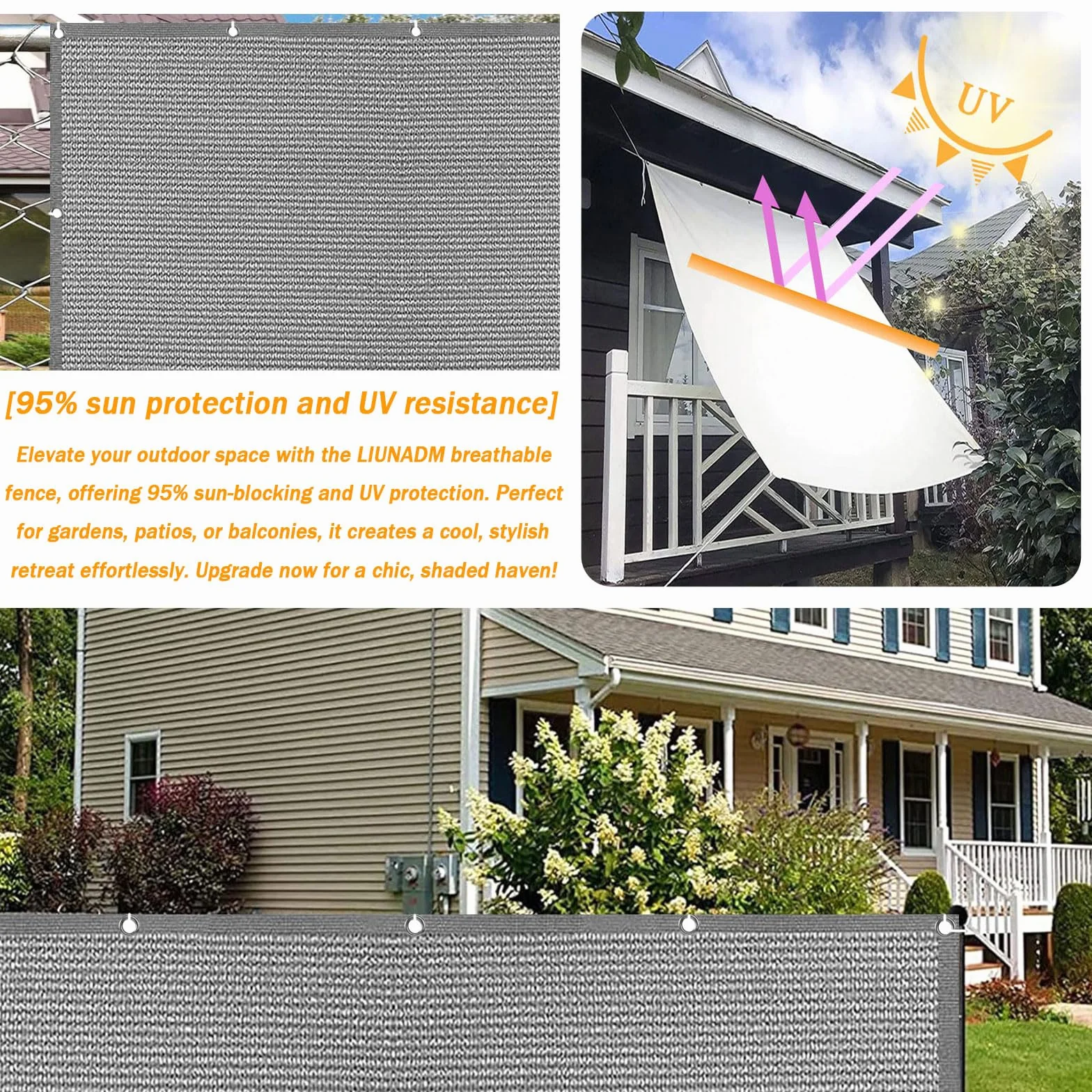 Brise Vue Balcon Exterieur 45 x 540 cm Hdpe Protection Solaire Occultant avec Œillets Corde Gris Clair