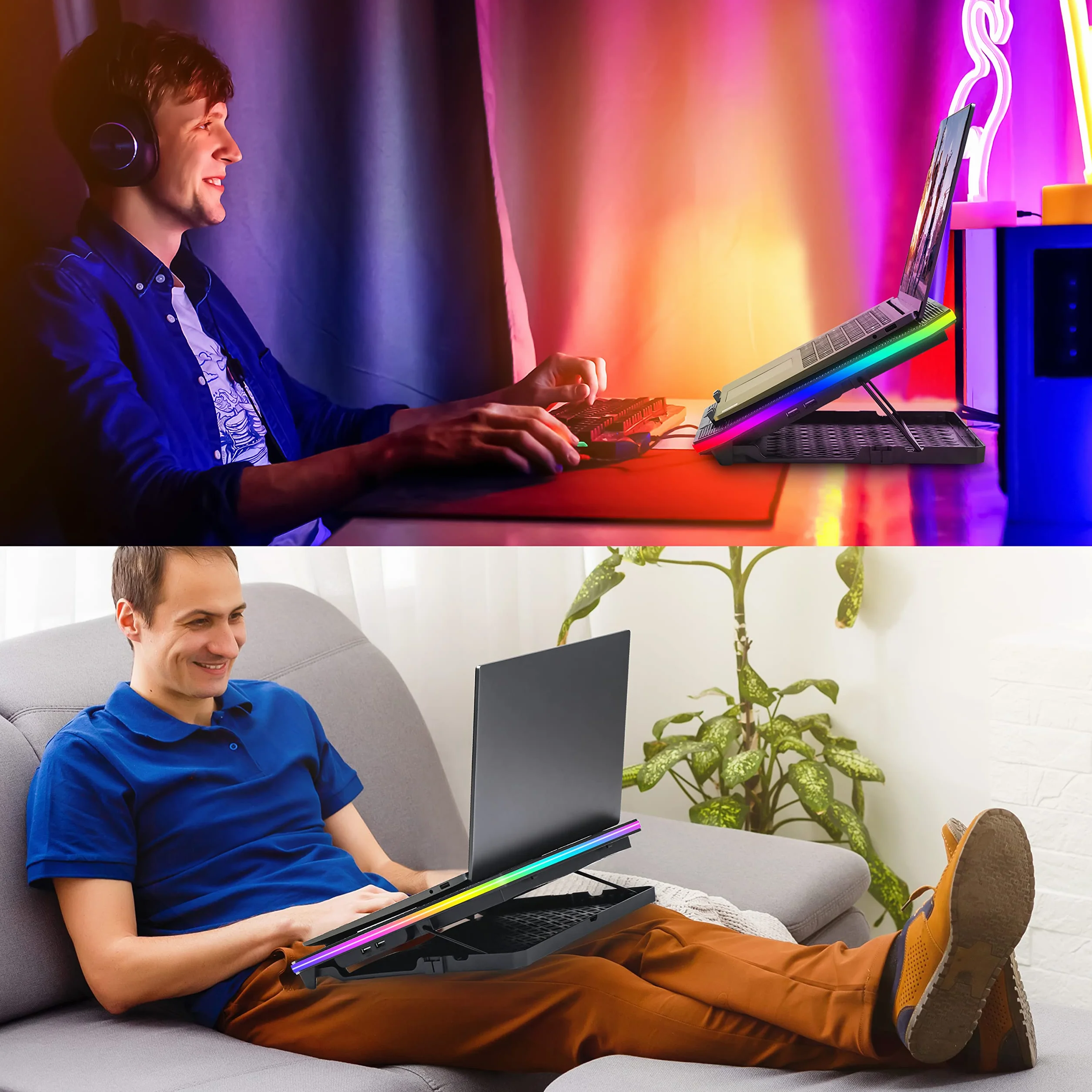 TopMate C12 Ventilateur PC Portable RGB 15,6-17,3" Support Refroidissement 6 Ventilateurs Réglable