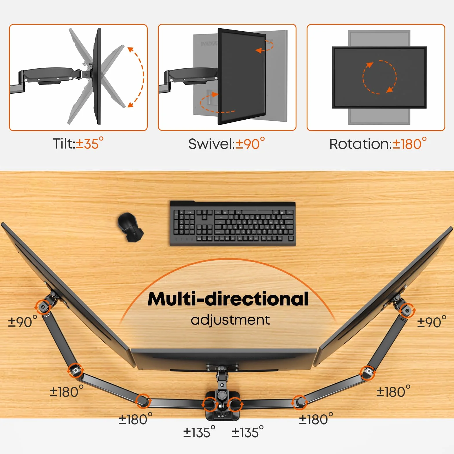 PUTORSEN Support pour 3 écrans 17-32 Pouces, Charge 10 kg par Bras, VESA 75/100 mm