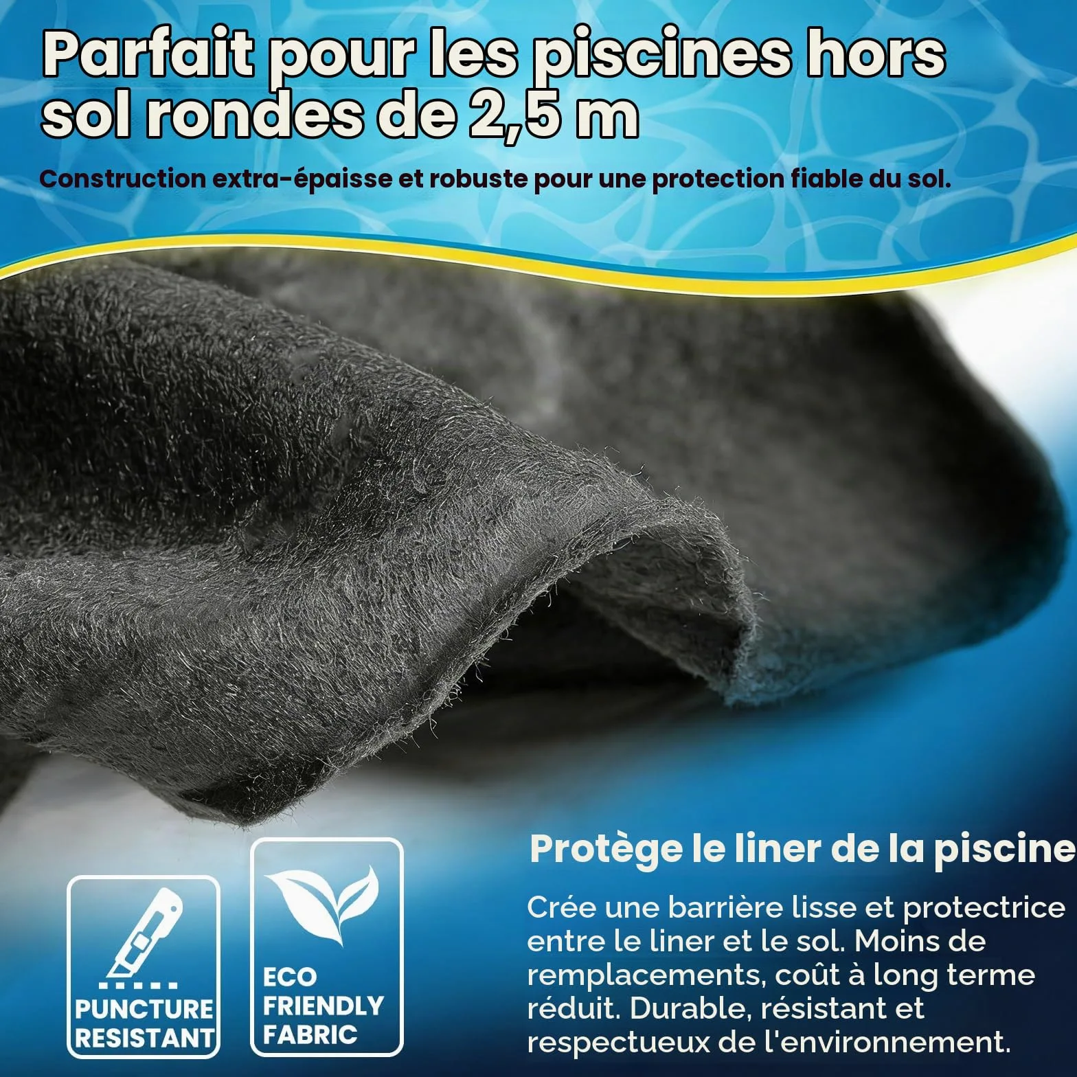 Tapis de Sol pour Piscine Hors Sol 2.5m - Géotextile Extra-Épais 300g/m² avec Film PE - Protection Anti-Perforation - Tapis sous Piscine Antidérapant - Installation Facile pour Spa et Jacuzzi