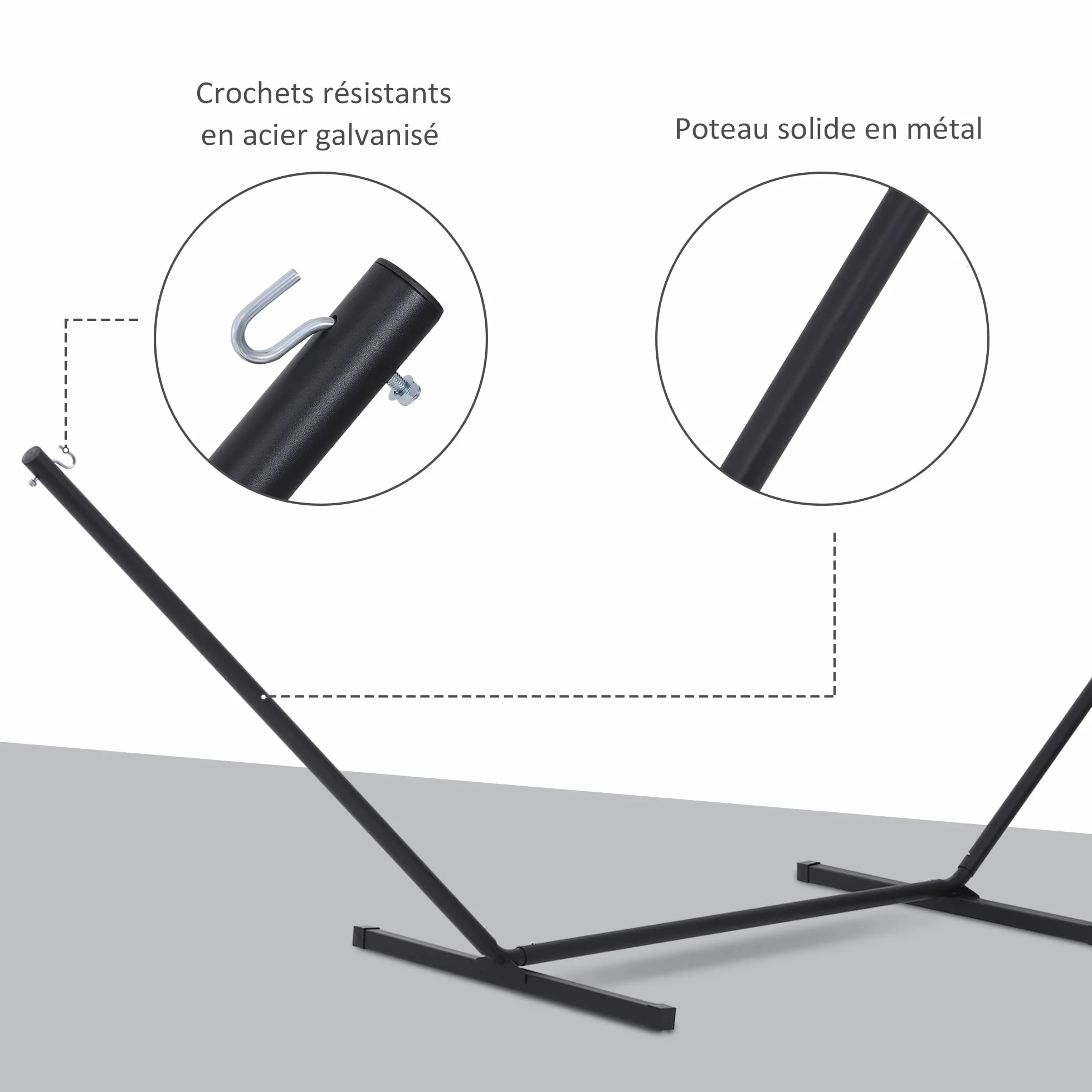 Outsunny Support Pied de hamac Structure Robuste métal époxy Noir 3,60L x 0,92l x 1,12H m