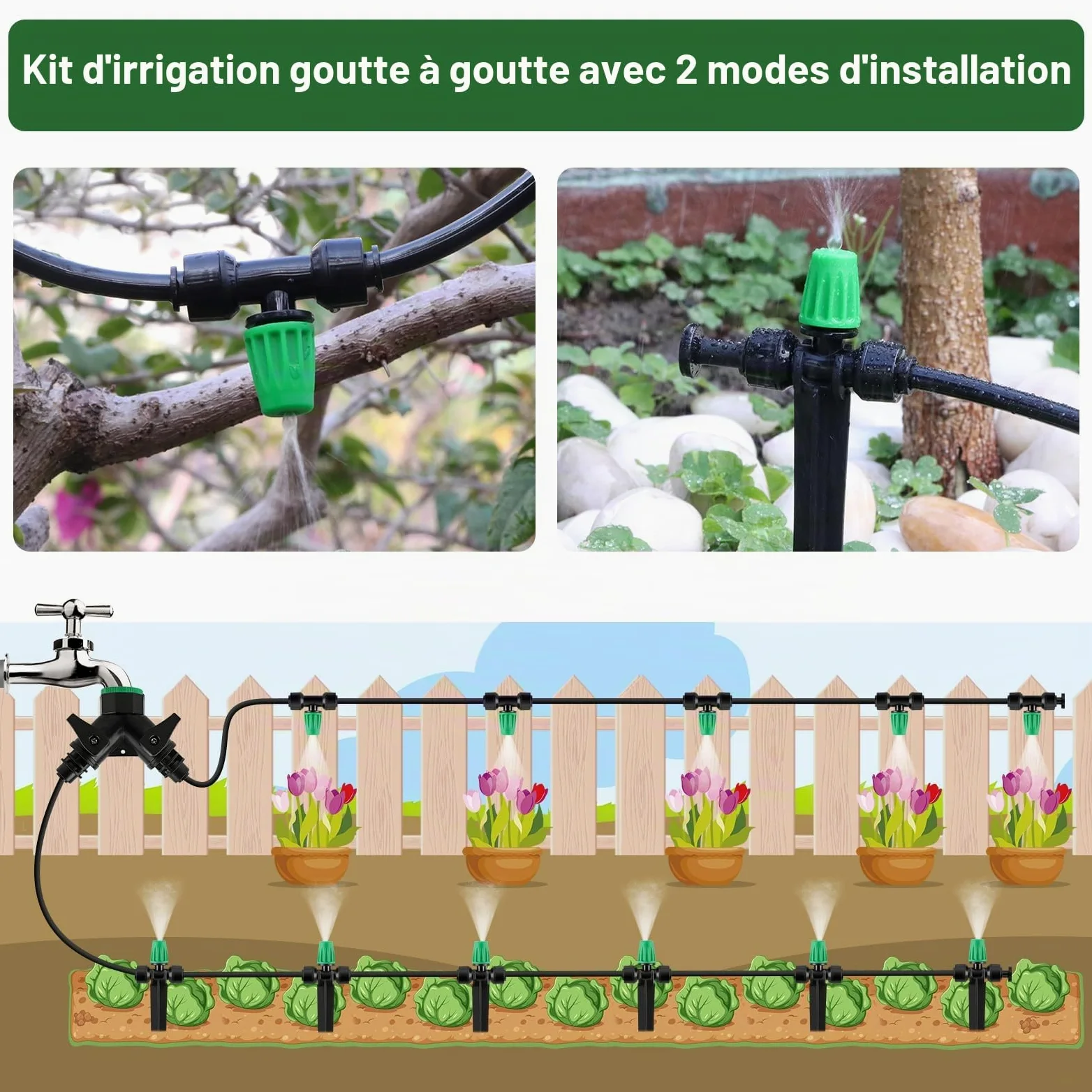 Kalolary 75FT Kit d'irrigation Goutte, Micro Irrigation Goutte à Goutte | Jardin DIY Système d’arrosage Automatique pour Jardin, Pelouse, Plante, Paysage, Potager, Serre