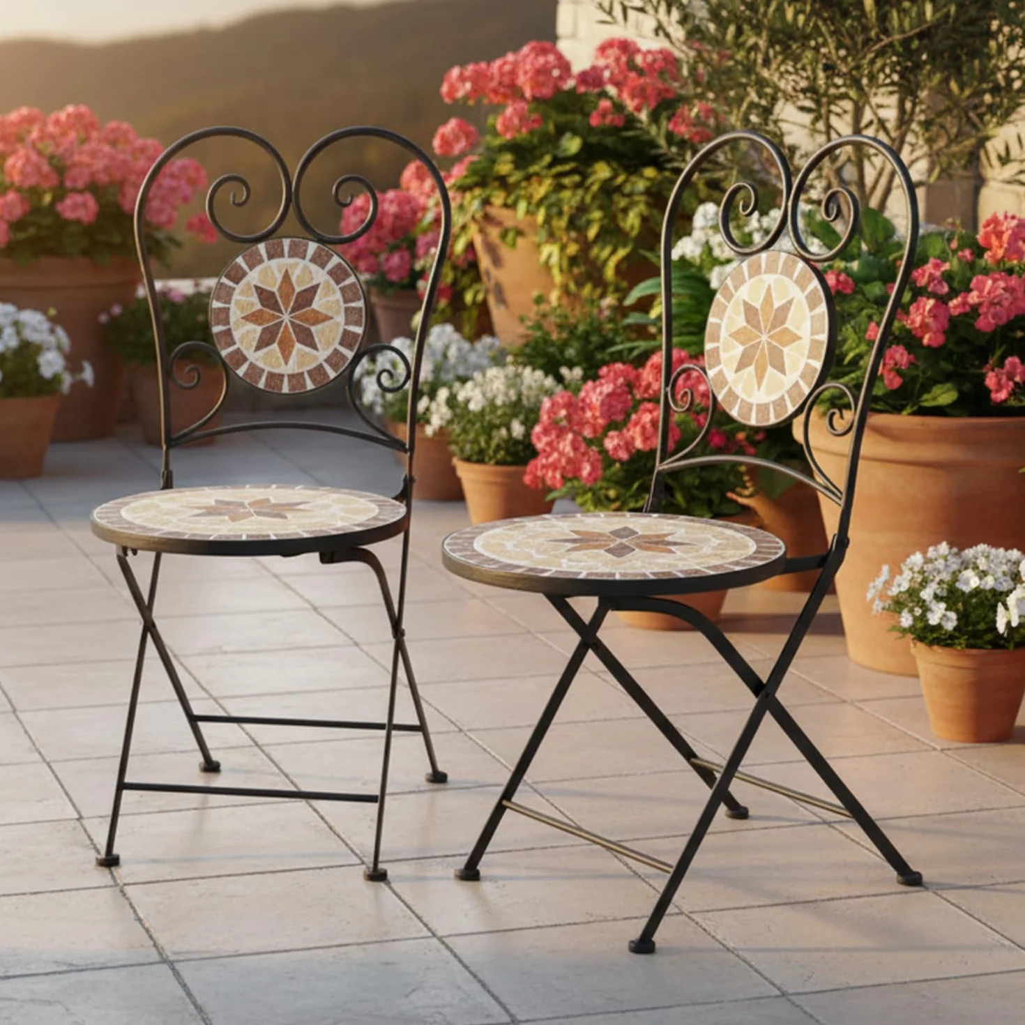 Chaise de Jardin Mosaic Pliante Balcon Ensemble Bistro Meubles de Jardin en métal