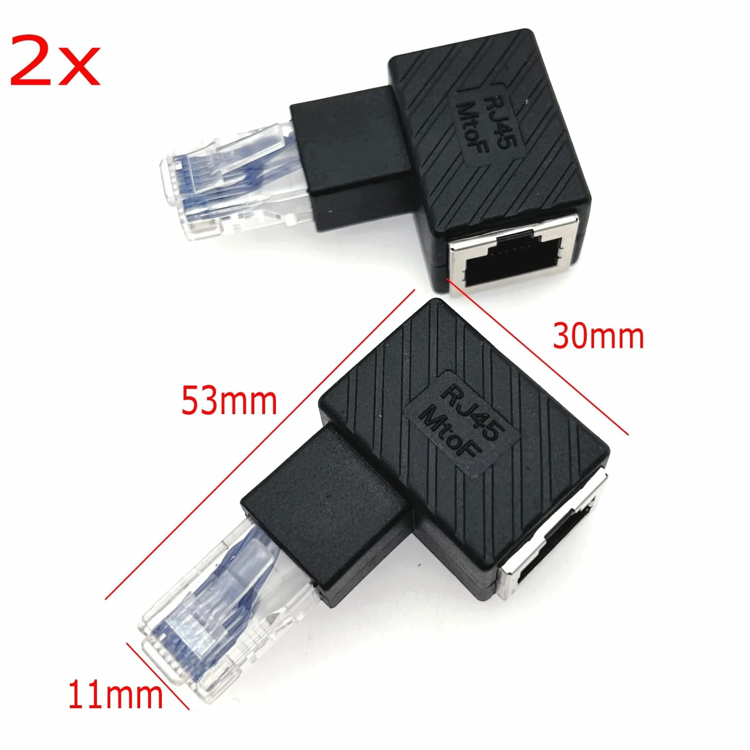 Lot de 2 adaptateurs Ethernet RJ45 mâle vers femelle à angle droit Cat6/Cat5e