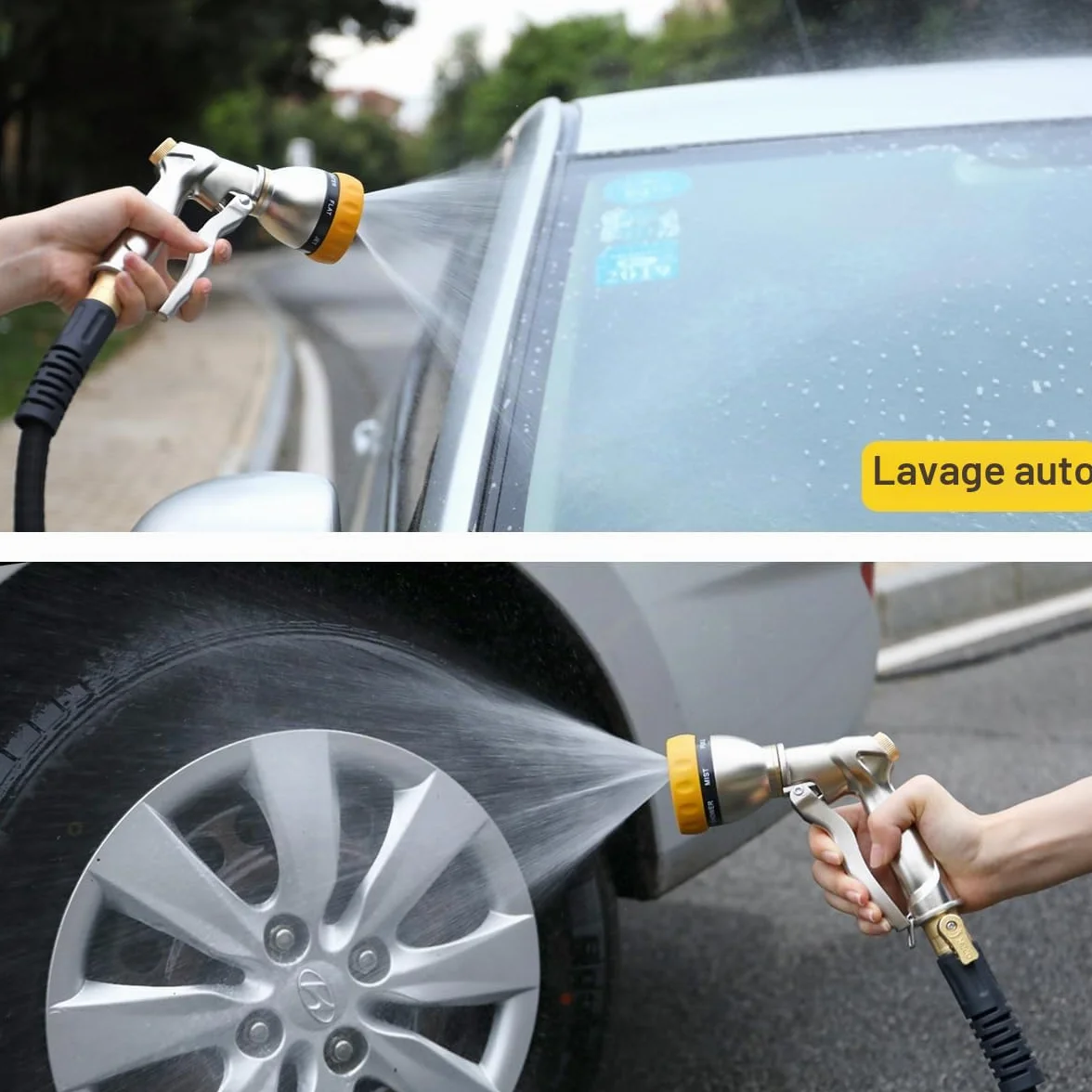 FANHAO Pistolet d'arrosage Métal 7 Modèles Débit Réglable Lavage Voiture Cour Arroser Plantes Pelouse