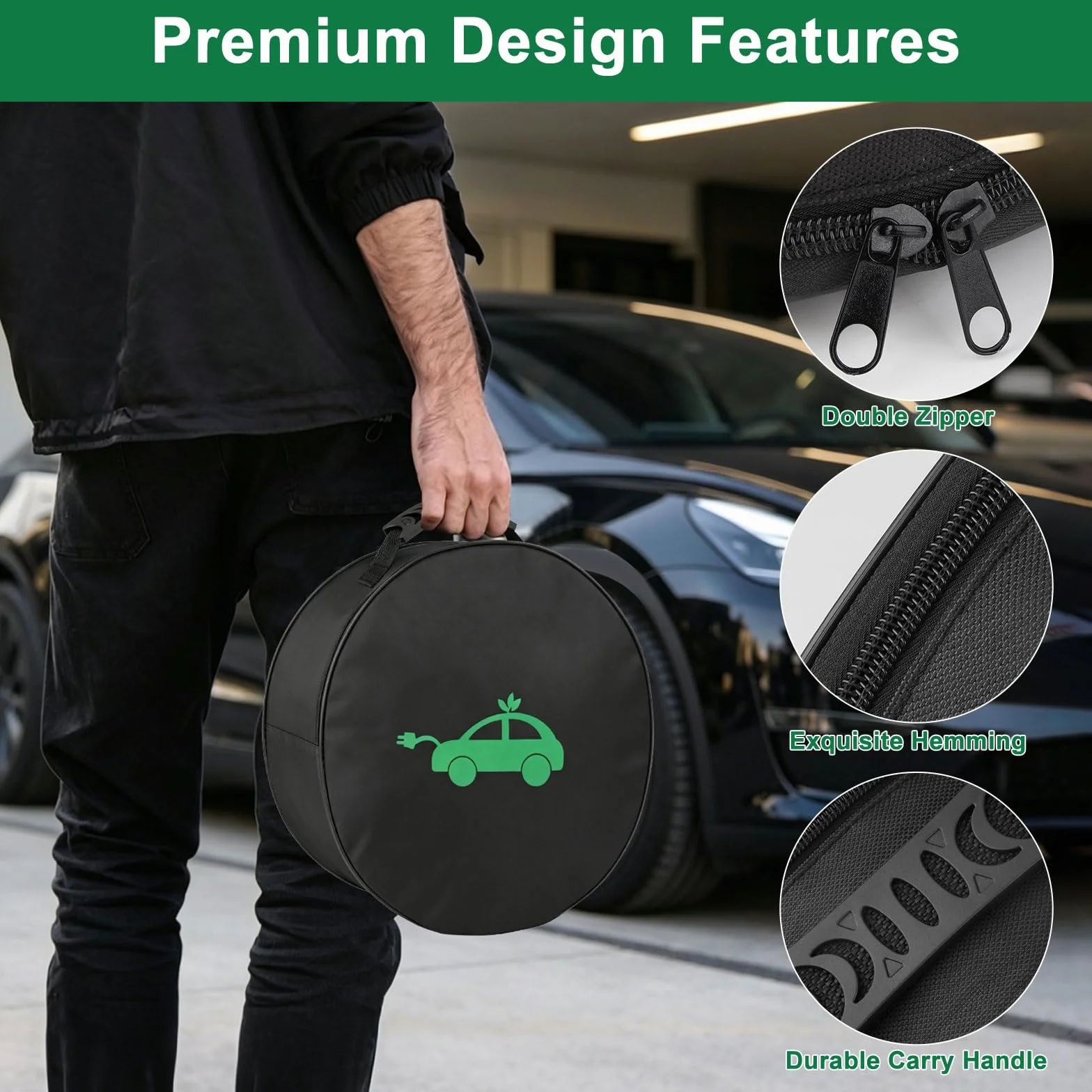 Linkstyle Sac à Câbles pour Voiture Électrique 40×13,5 cm Imperméable pour Câbles de Charge EV
