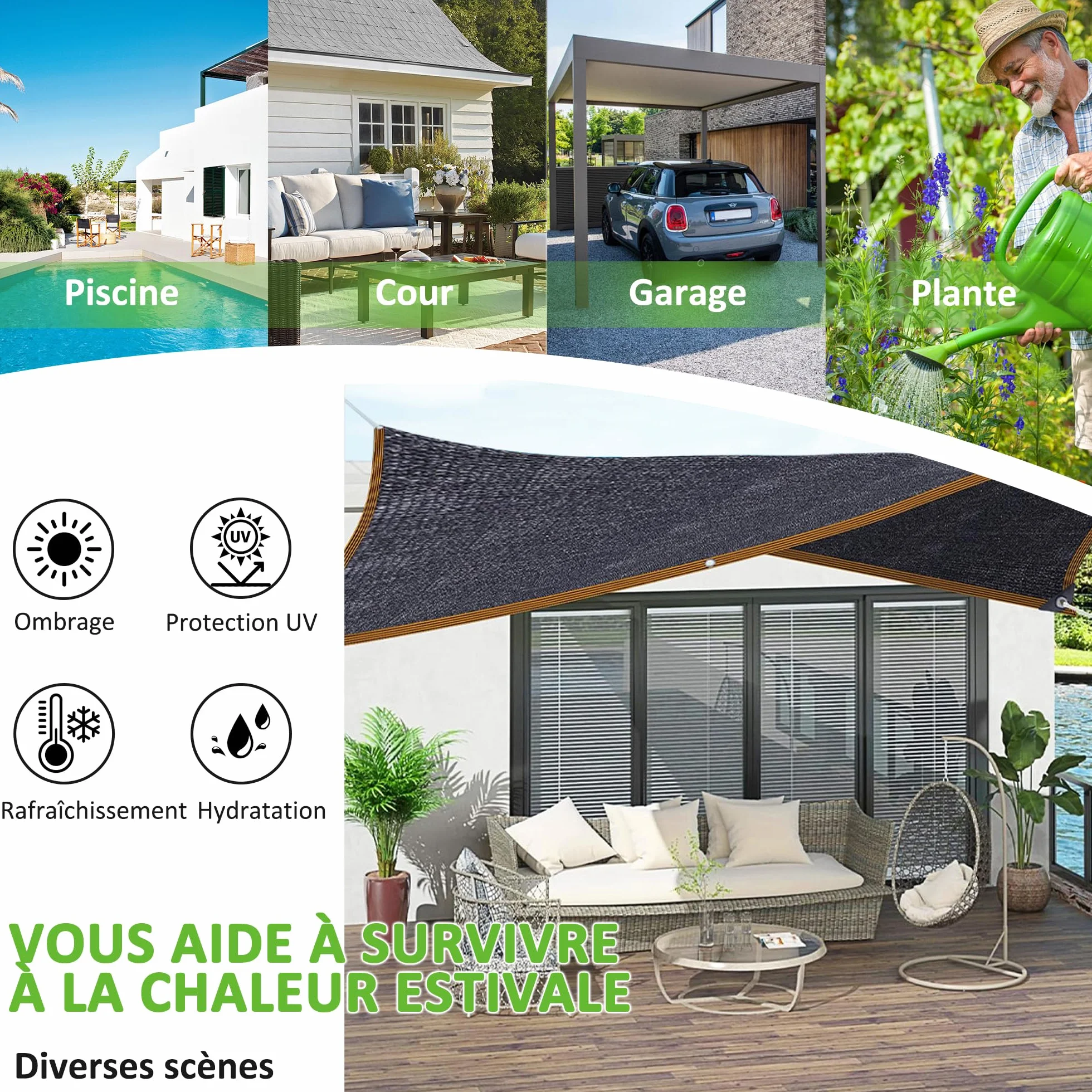 Filet d'Ombrage 2x2m Protection Solaire 95% UV Tissu d'Ombrage Toile Coupe-Vent pour Serre Jardin Pergola
