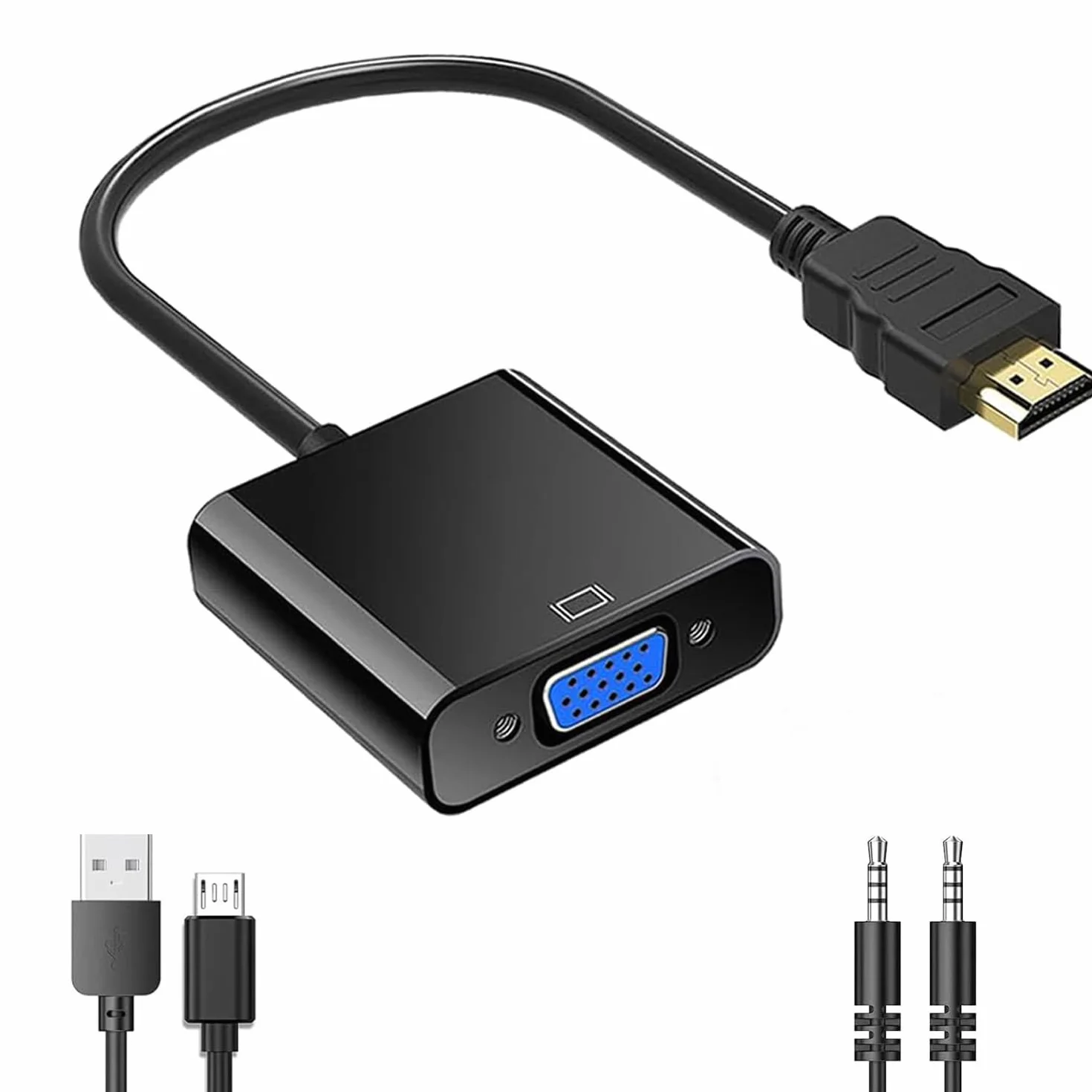 Adaptateur HDMI vers VGA Convertisseur vidéo 1080P mâle vers femelle avec port audio 3,5 mm et miniUSB vers USB pour PC, ordinateur portable, projecteur, TVHD
