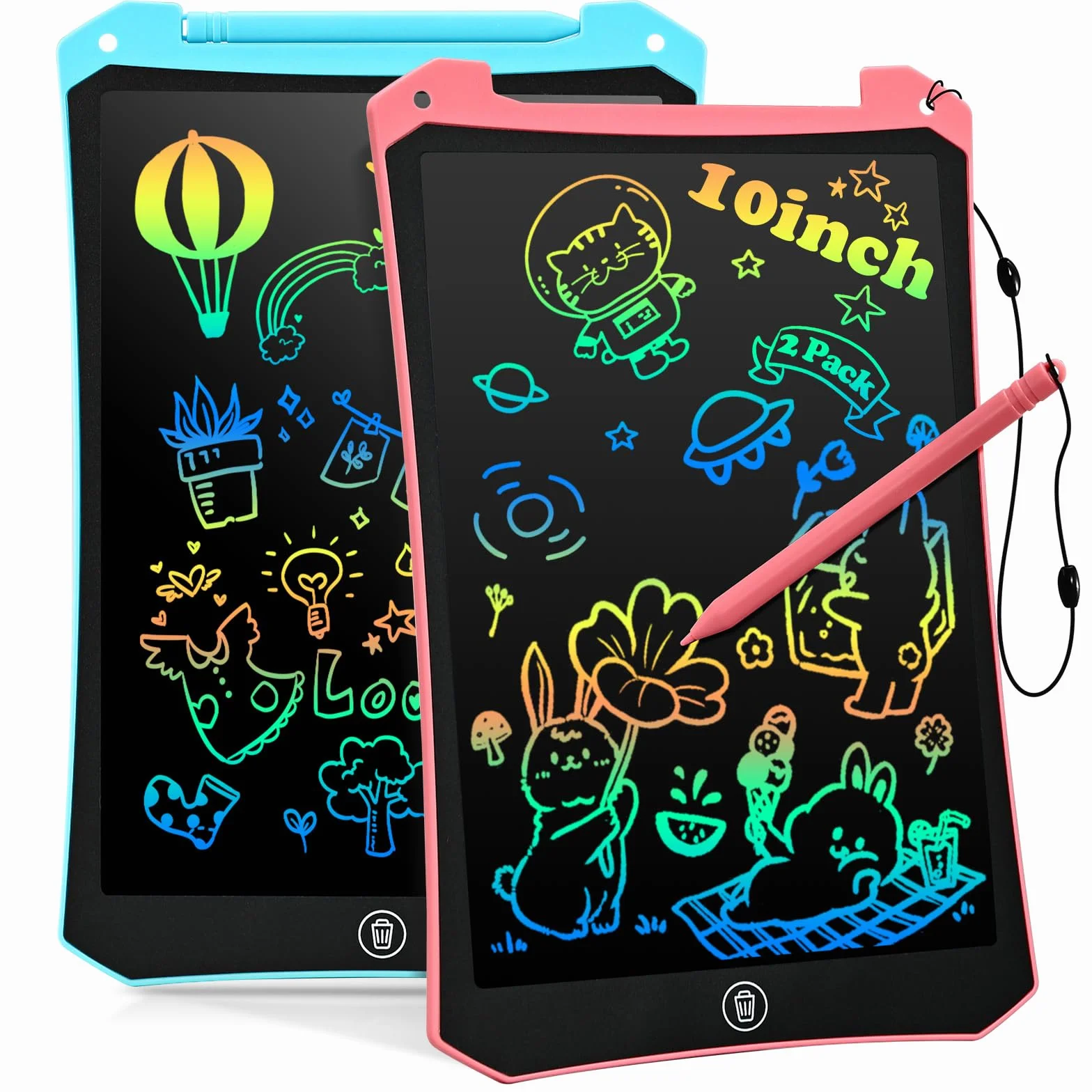 BlueSwan Tablette Magique Enfant 10 Pouces LCD, Jouet Voyage Avion Voiture, Cadeau Rentrée Anniversaire Noël (Bleu+Rose)