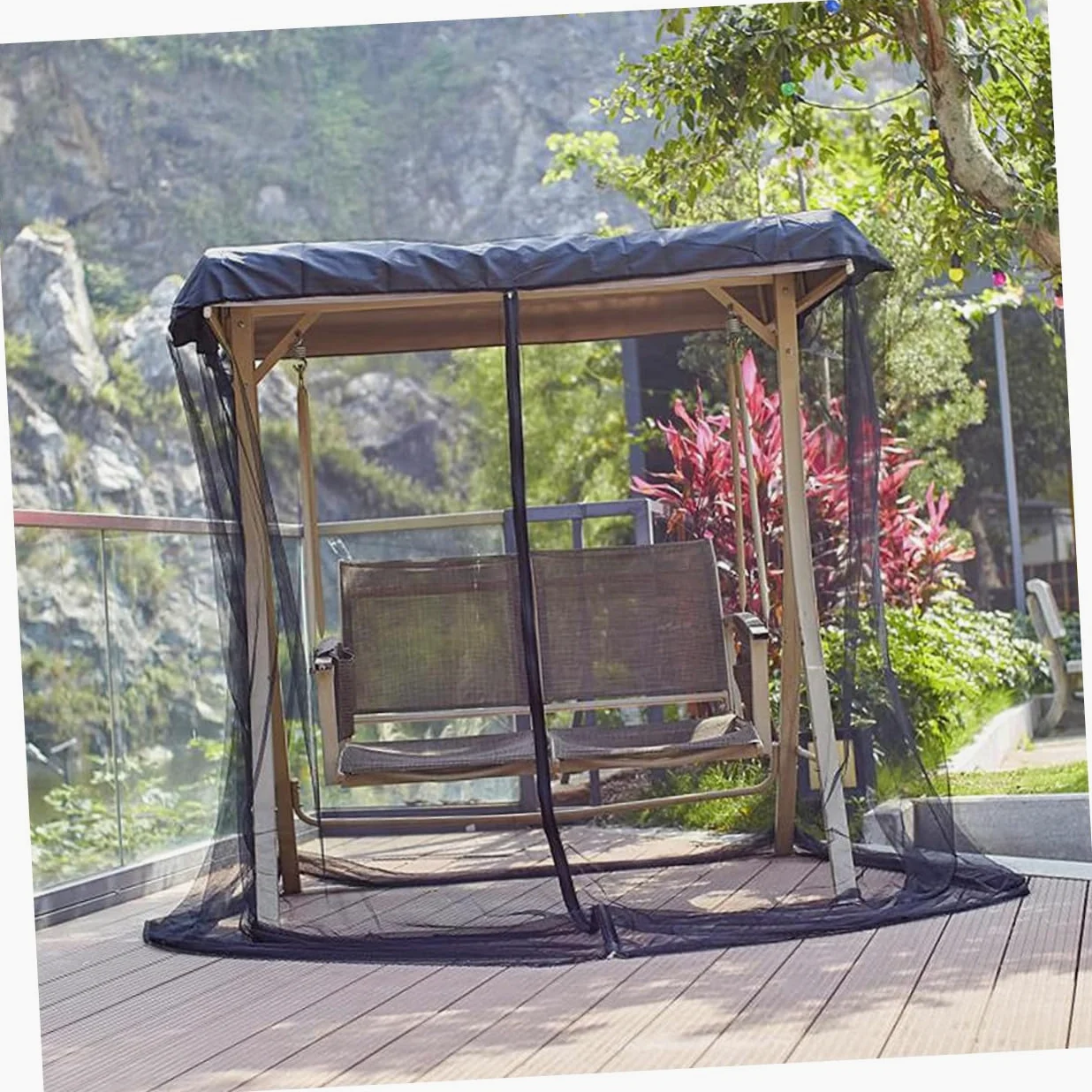 Yardenfun Filet de Hamac Suspendu Moustiquaire pour Extérieur Jardin, Double Grosse Taille Fermeture Éclair, Maille Résistante Légère et Respirante, Filet pour Terrasse et Camping