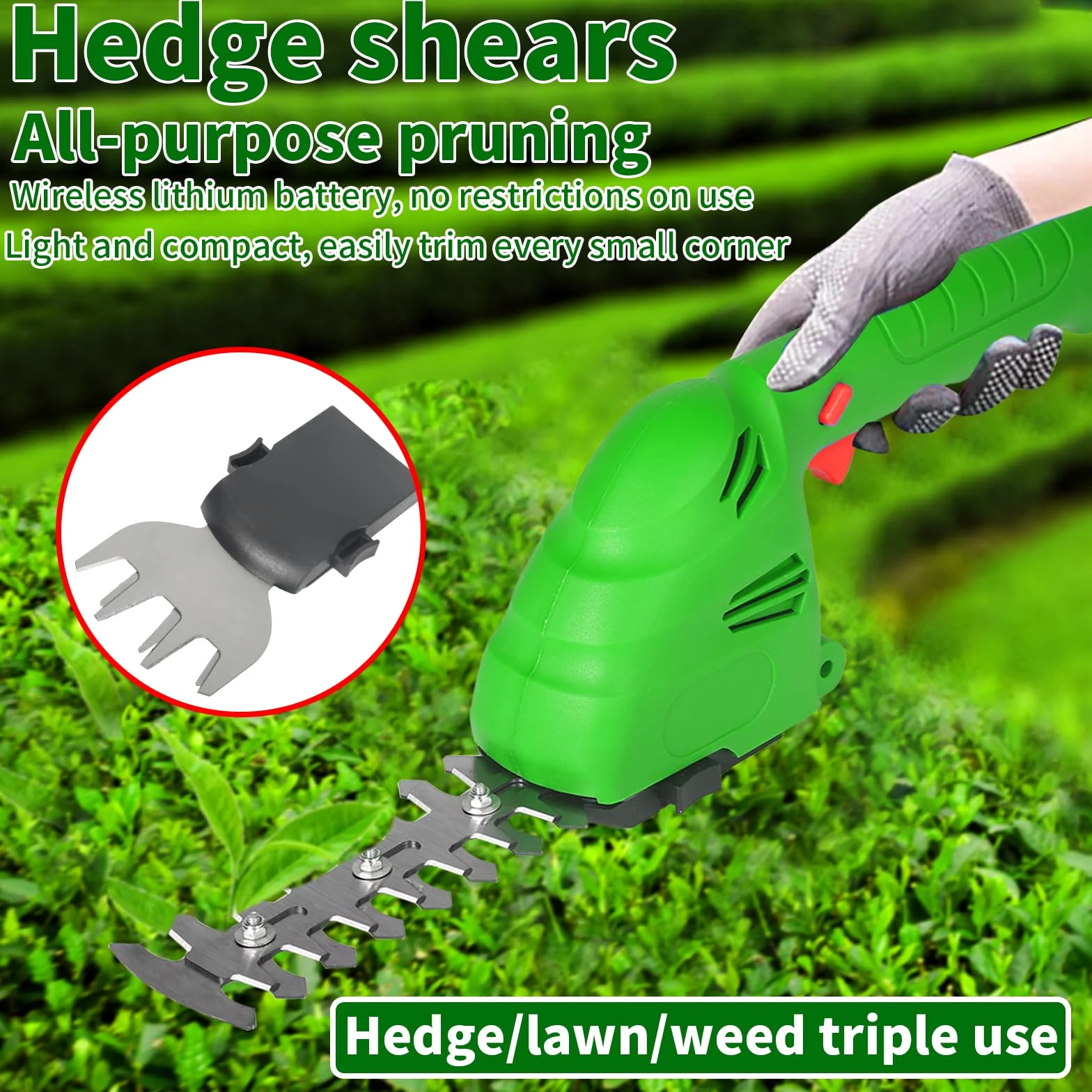 2 en 1 Cisaille à Gazon sans Fil, Taille-haie Électrique Rechargeable Désherbeur D'arbustes Désherbeur Outils De Jardinage Interface EU Type-C
