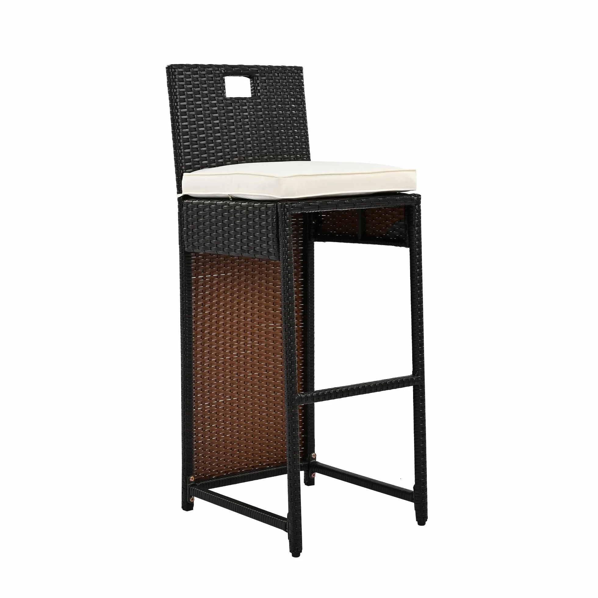 Merax Ensemble bar jardin 7 pièces 6 tabourets hautes polyrotin noir marron foncé