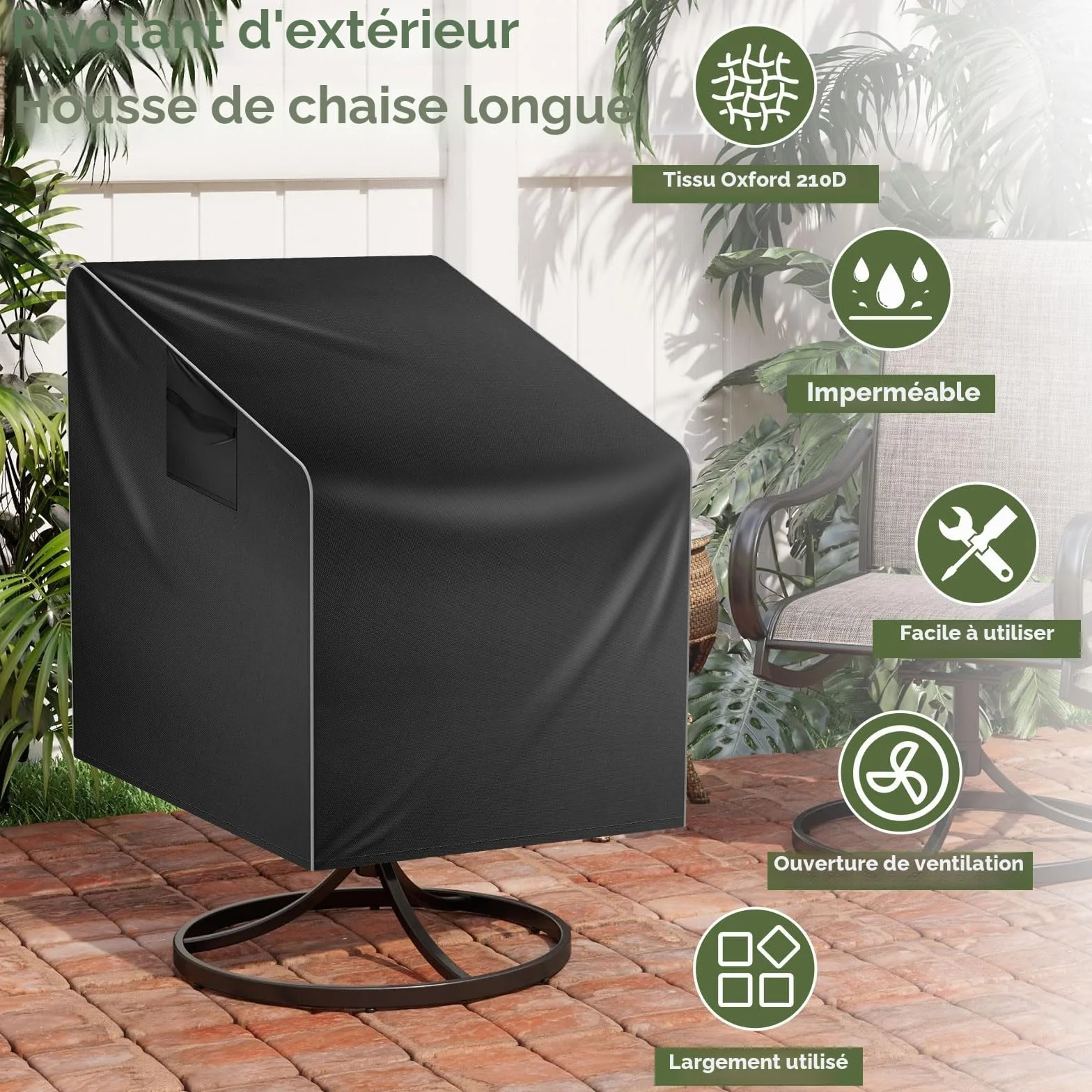 Housse Fauteuil Jardin Imperméable 100x85x75cm Oxford 210d Noir Protection Chaise Extérieur pour Fauteuil Pivotant