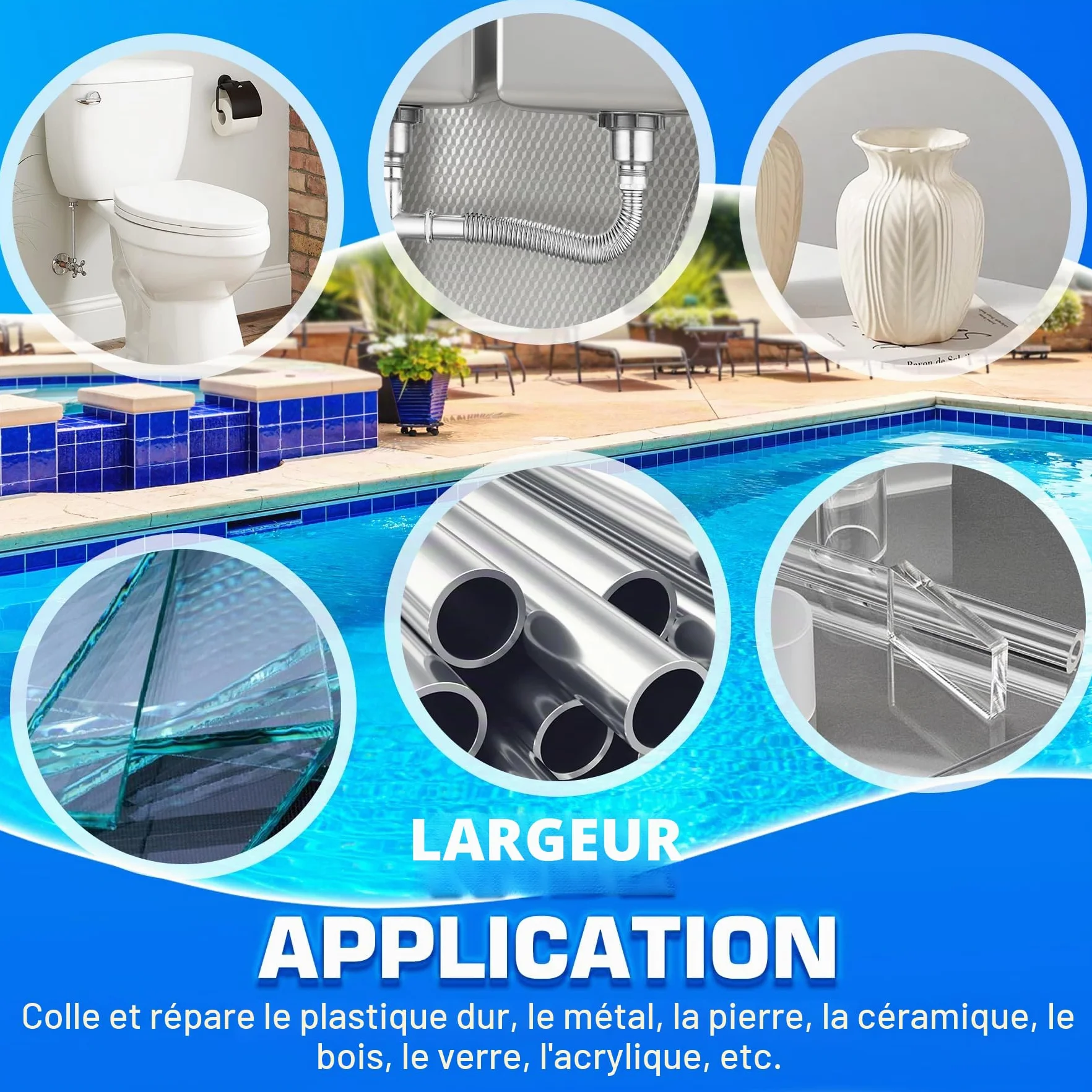 Mastic époxy 340g réparation rapide piscine sous l'eau sur l'eau 2 parties argile gravée métal carreaux plastique