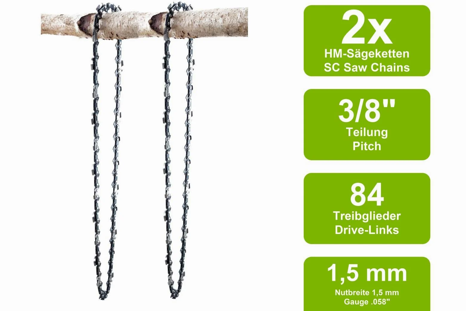 2 Chaînes + guide adapté pour Husqvarna 565 | 60cm 3/8 84M 1,5mm