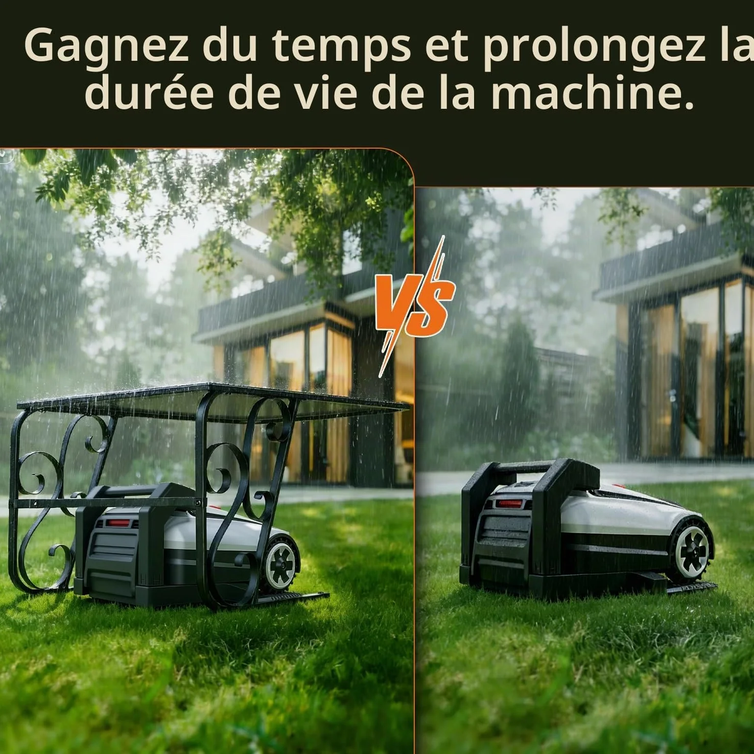 Garage pour robot tondeuse avec pieds en métal - Toit de protection pour carport - Toit pour tondeuse à gazon, robot-tondeuse - Protection UV | Idéal contre la pluie et la grêle 43x56x82cm