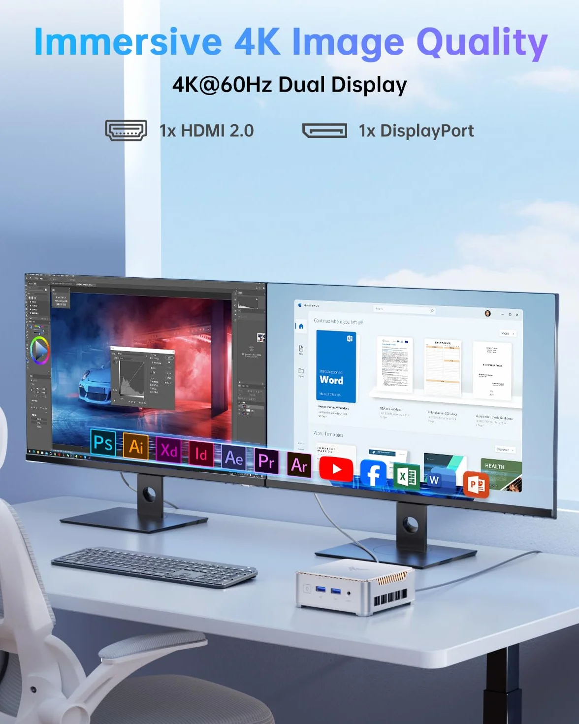 NiPoGi Essenx E2 Mini PC Intel Alder Lake-N97 16 Go DDR4 1024 Go SSD M.2 Double WiFi LAN 1000 Mbps HDMI 2.0 DP 4K