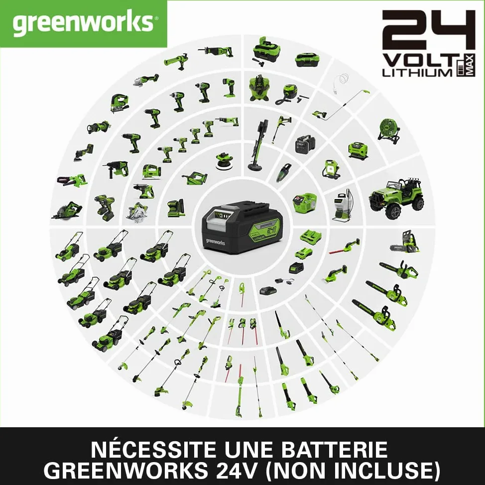Greenworks G24SWP Pompe à Eau Submersible Sans Fil, 1800L/heure, Raccord Rapide 1/2", Tête de Pulvérisation 8-en-1, Tuyau de 2m SANS Batterie 24V Ni Chargeur, Garantie 3 Ans