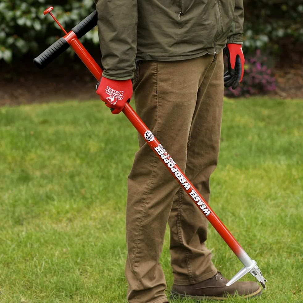 GARDEN WEASEL WeedPopper Step & Twist – Poignée Ergonomique Noire | Outil d'extraction de Mauvaises Herbes Debout pour enlever Le Pissenlit, la Crave et Les Racines | Désherbeur de pelouse et de