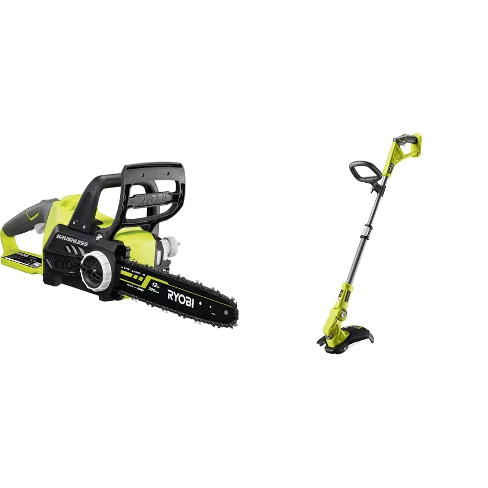 RYOBI - Tronçonneuse Électrique Sans Fil à Batterie 18V ONE+ Moteur Brushless - Guide 30cm - OCS1830 & Coupe-Bordure/Dresse-Bordure Électrique Sans Fil à Batterie 18V ONE+ Ø 25-30cm