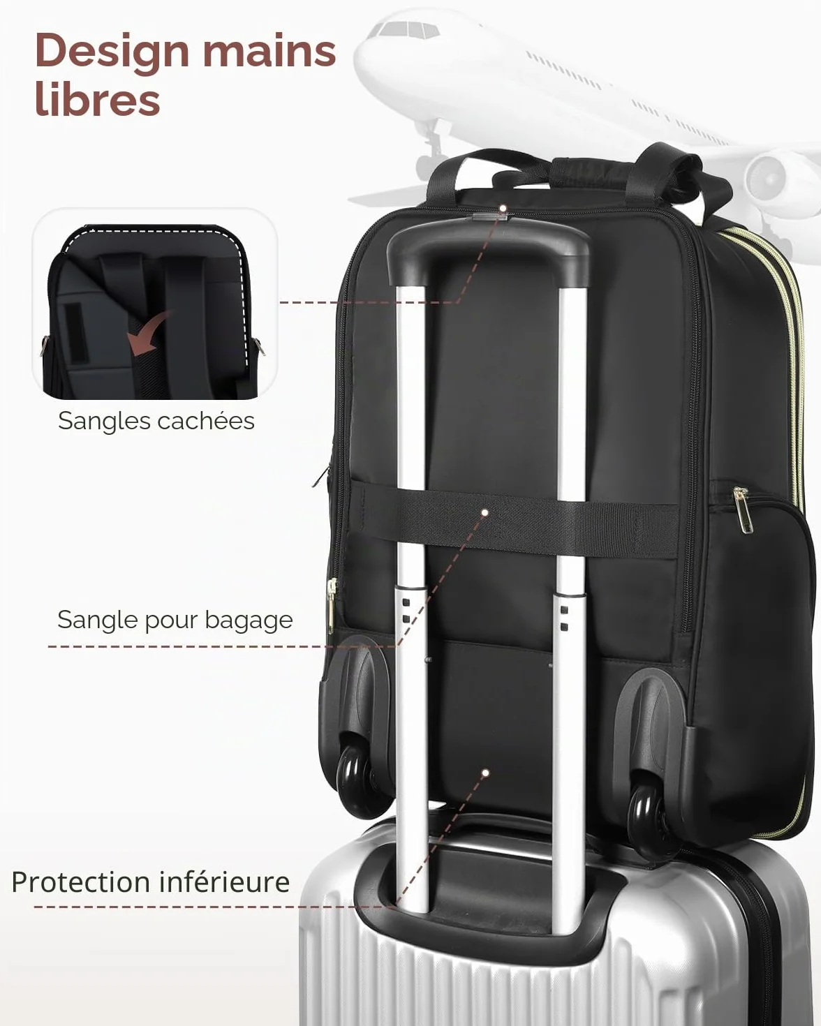 Ponhog Sac à Dos à roulettes pour Femme 35 L 17,3" Ordinateur Portable Voyage