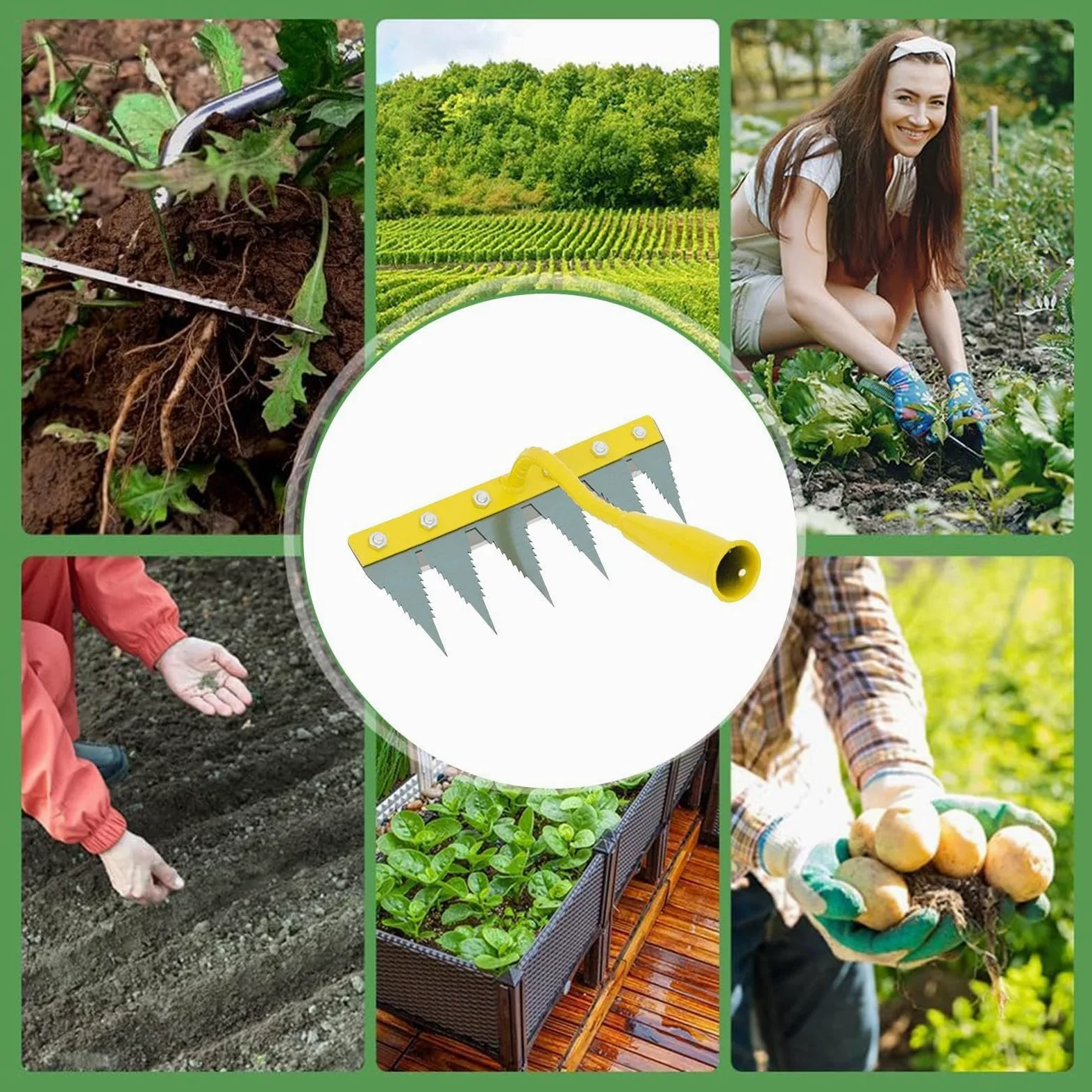 Générique Râteau à Gazon de Jardin Désherbeur-niveleur Robuste | Désherbeurs manuels pour jardin, pelouse, cour, parterre de fleurs, serre, pépinière, verger, ferme, extérieur