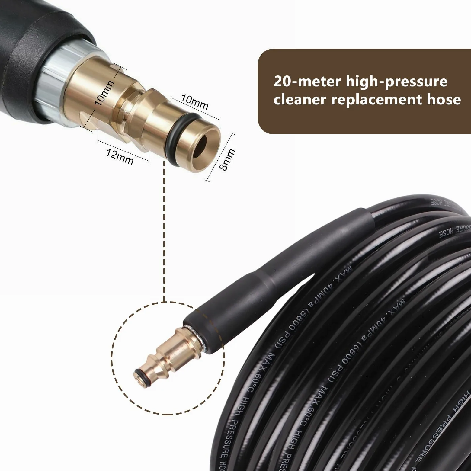 JIAC 20M Flexible Tuyau Nettoyeur Haute Pression Compatible Kärcher K Série(K2 K3 K4 K5 K6 K7) Tuyau de Rechange Pression Haute Accessoires avec Tuyaux D'extension Connecteur Rapide Poignée