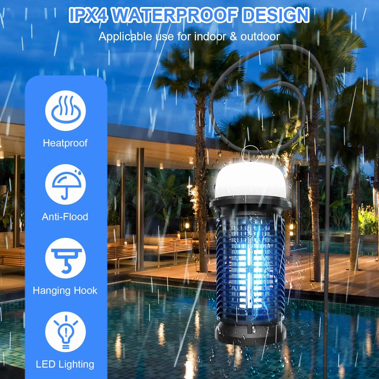 Qoosea Bug Zapper Électrique Tueur de Moustiques 20W Lumière UV Piège à Insectes Intérieur Extérieur